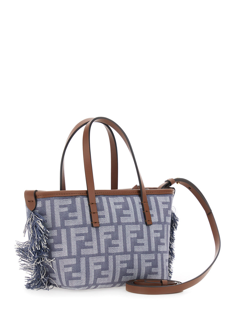 Fendi Women 'Roll' Blue Mini Bag With Adjustable And Removable Shoulder Strap And Fringed Details In - 3