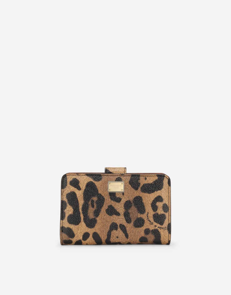 Small continental wallet in leopard-print Crespo with branded plate - 1