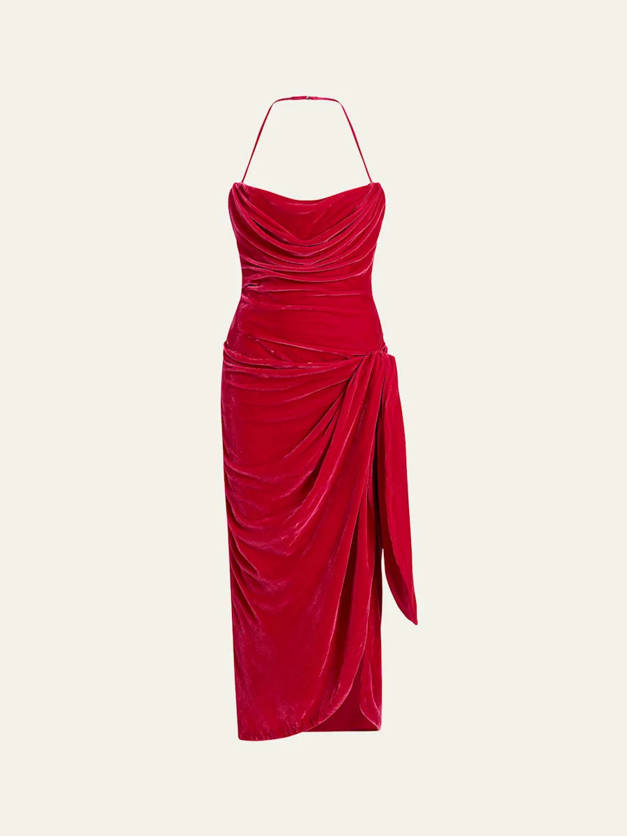 Noah Draped Velvet Dress - 1