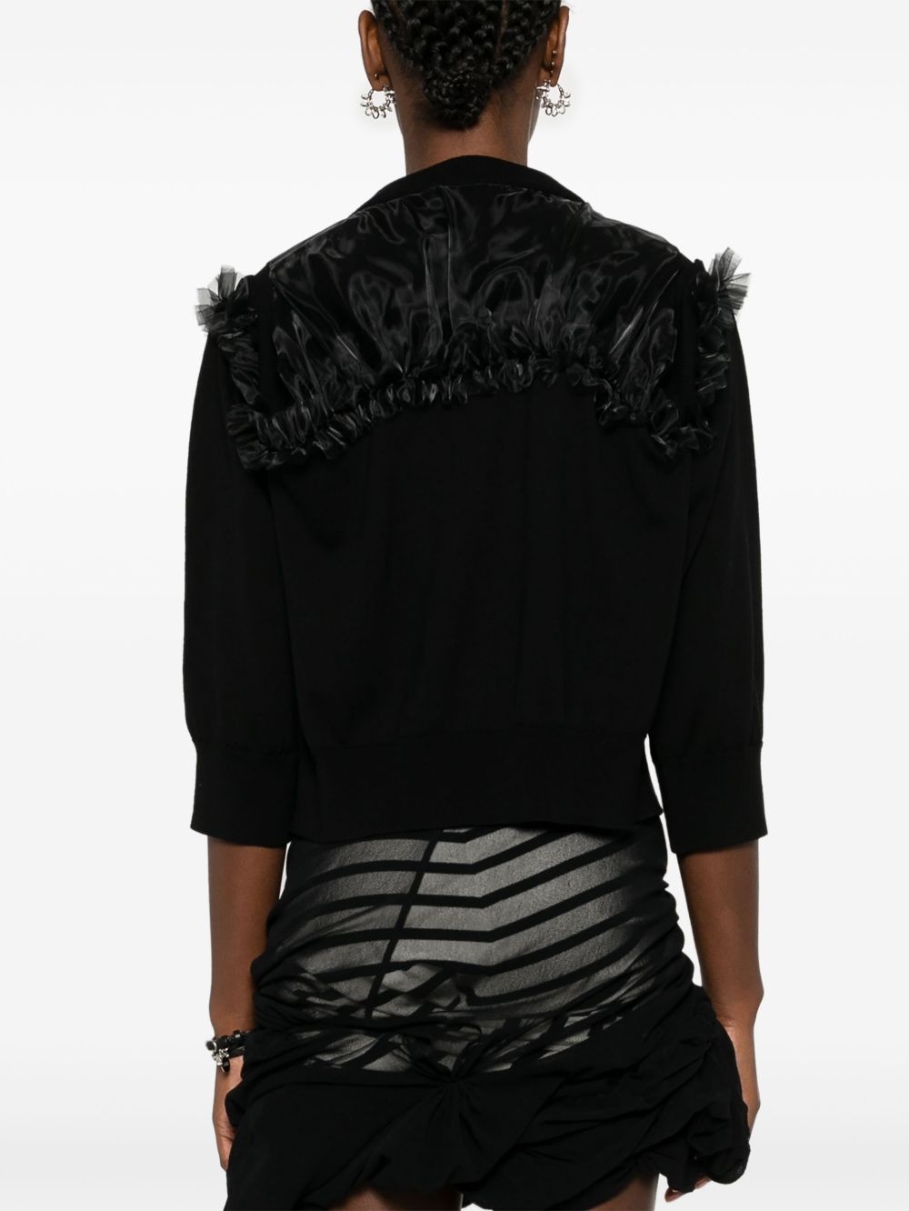 organza-detail knitted cardigan - 4