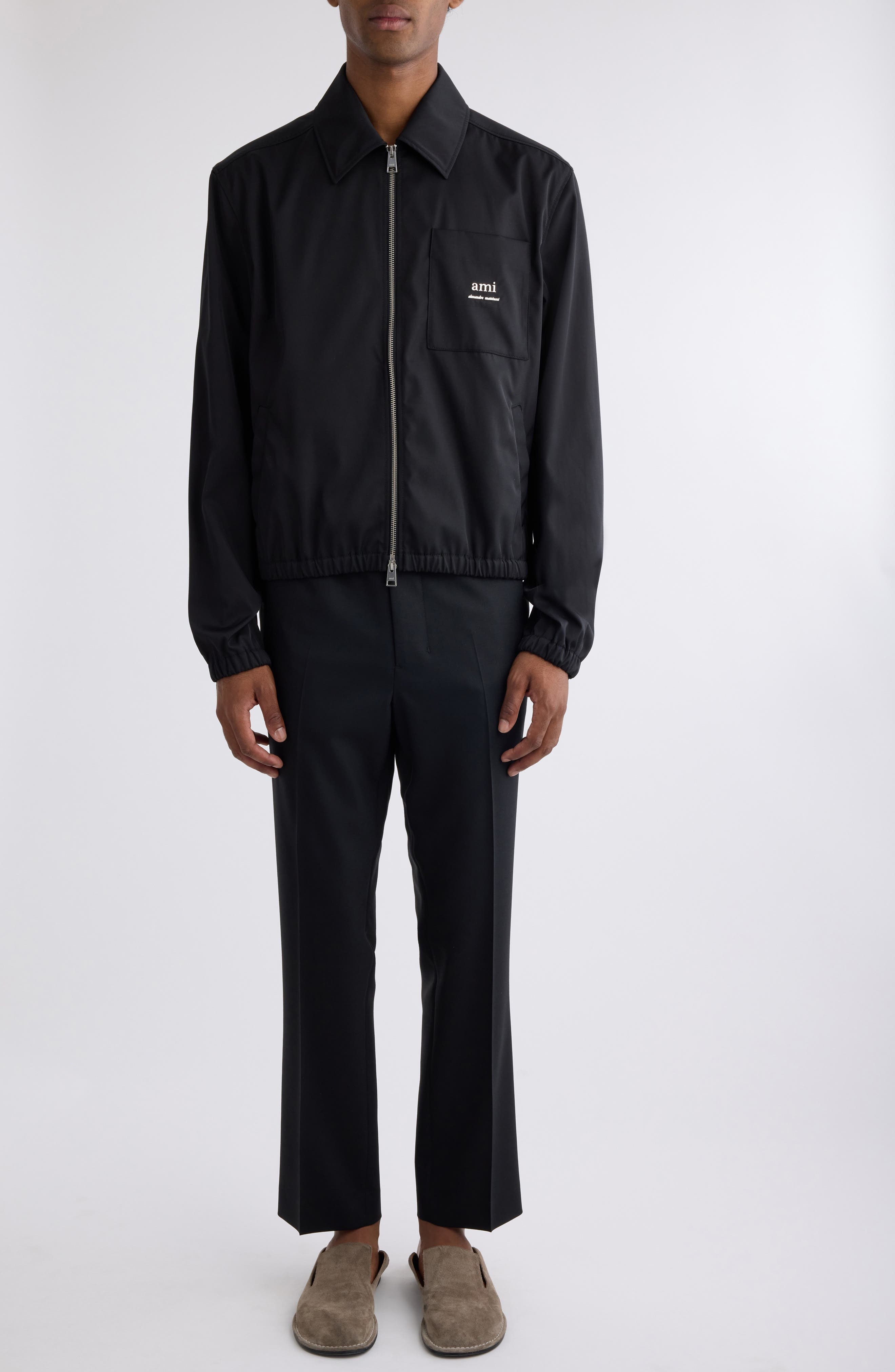 AMI PARIS Elastic Waist Virgin Wool Canvas Trousers in 001 Black/001 at Nordstrom - 2