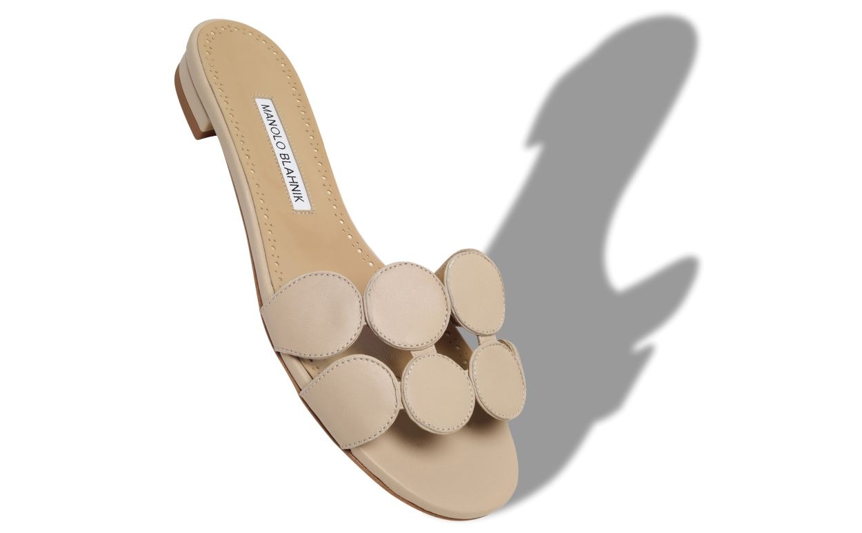 Beige Nappa Leather Flat Sandals - 2