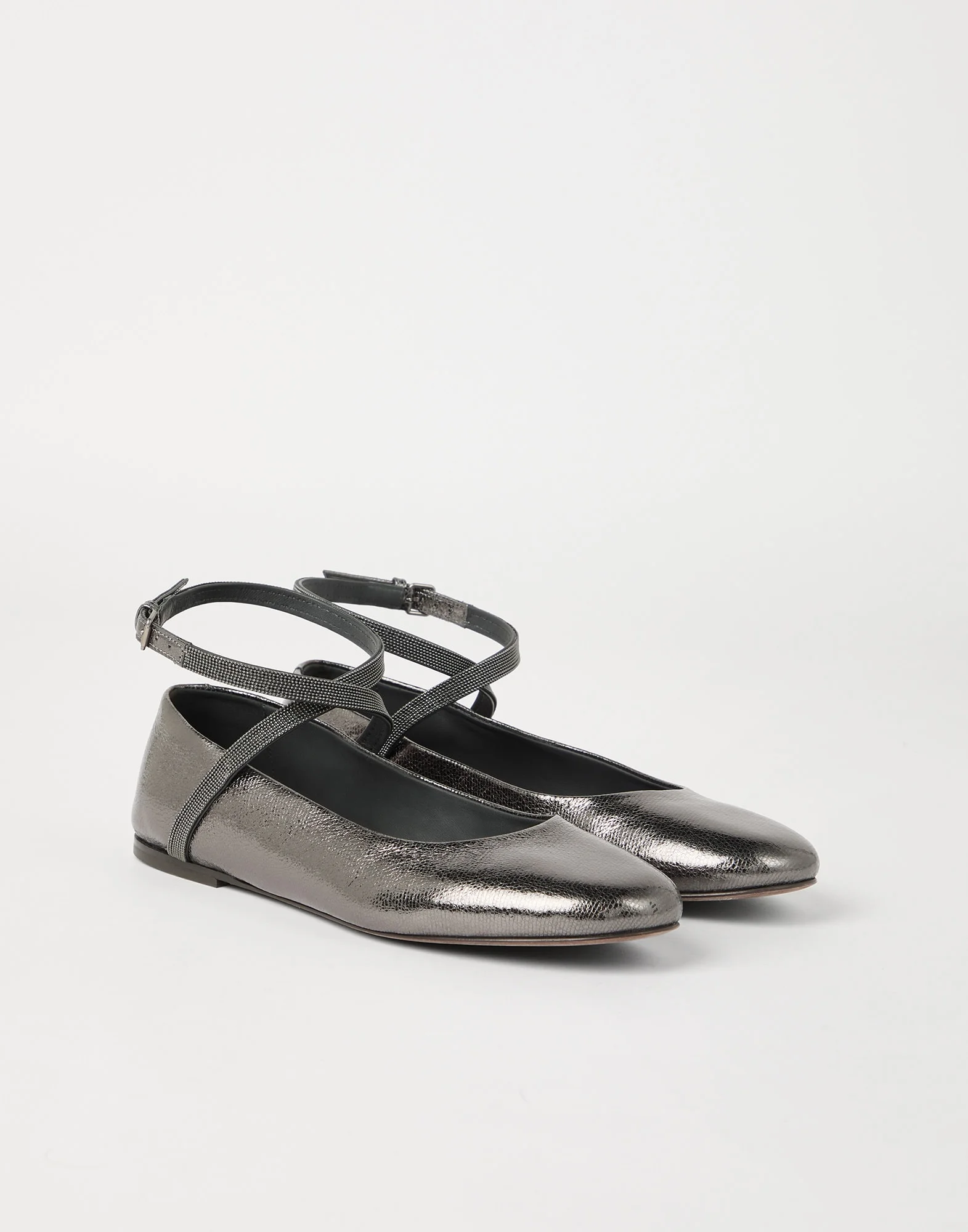 Lamé grained calfskin flats with precious strap - 1