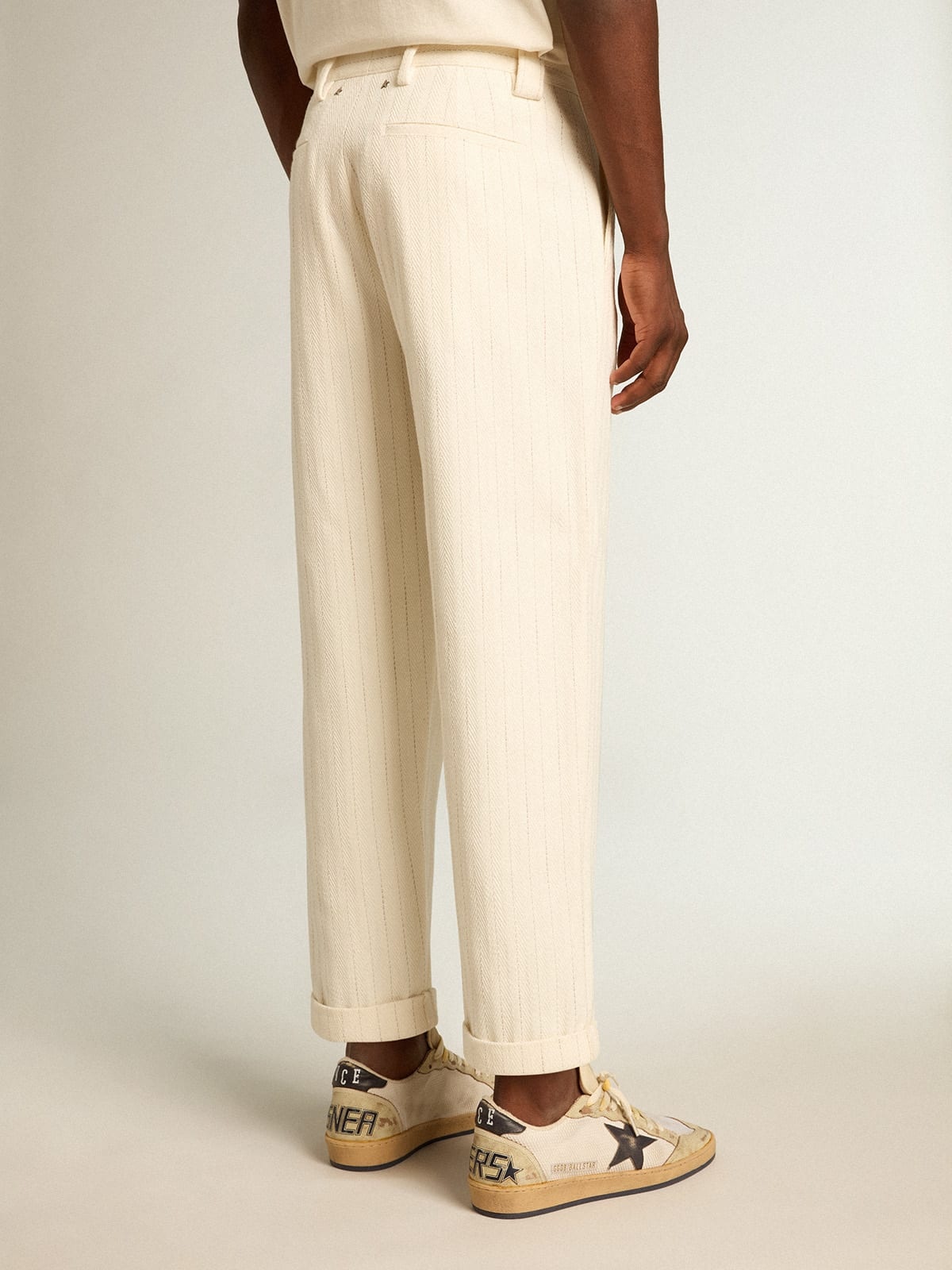 Aged white cotton pinstripe chino pants - 4