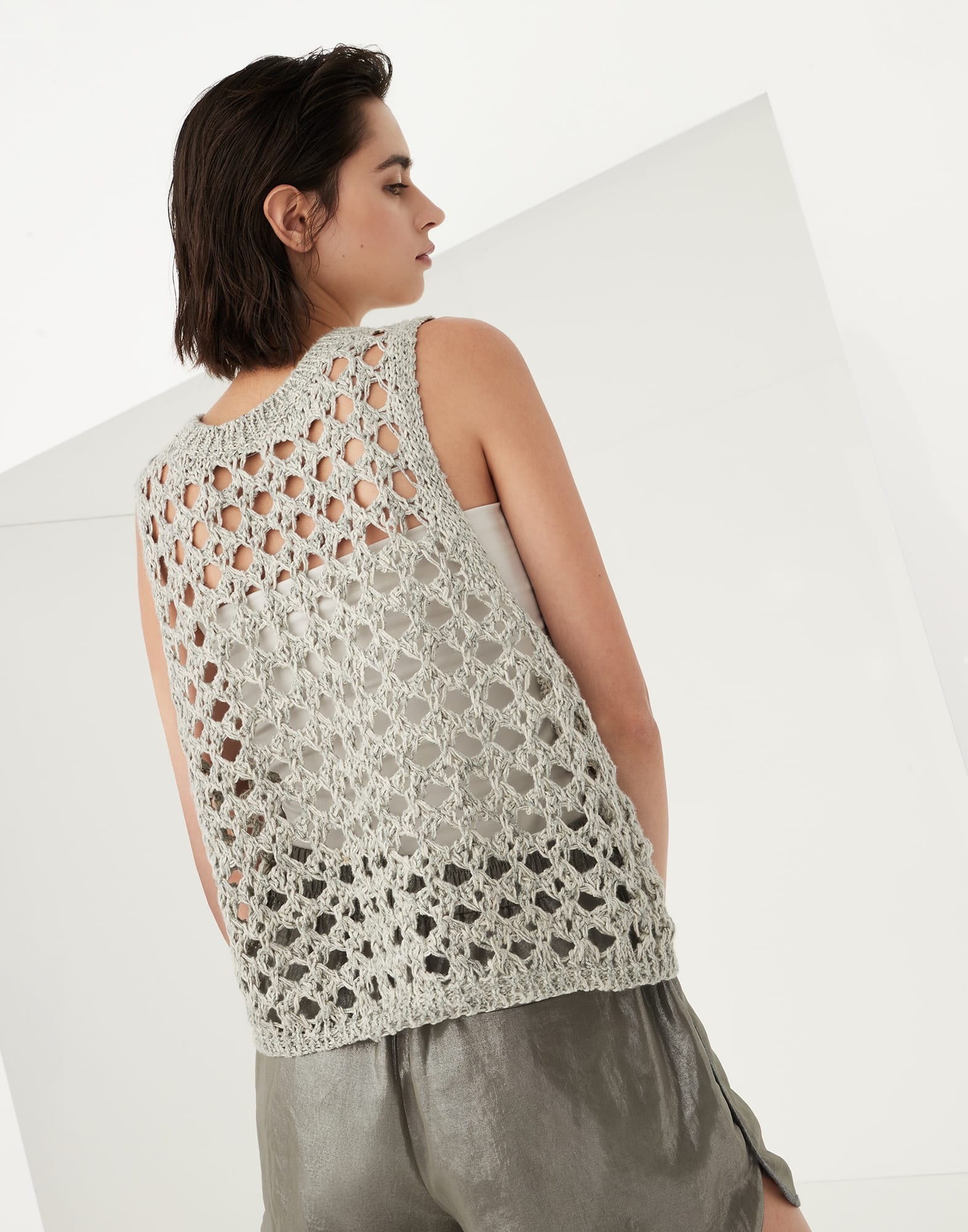 Jute and cotton mesh knit top - 2