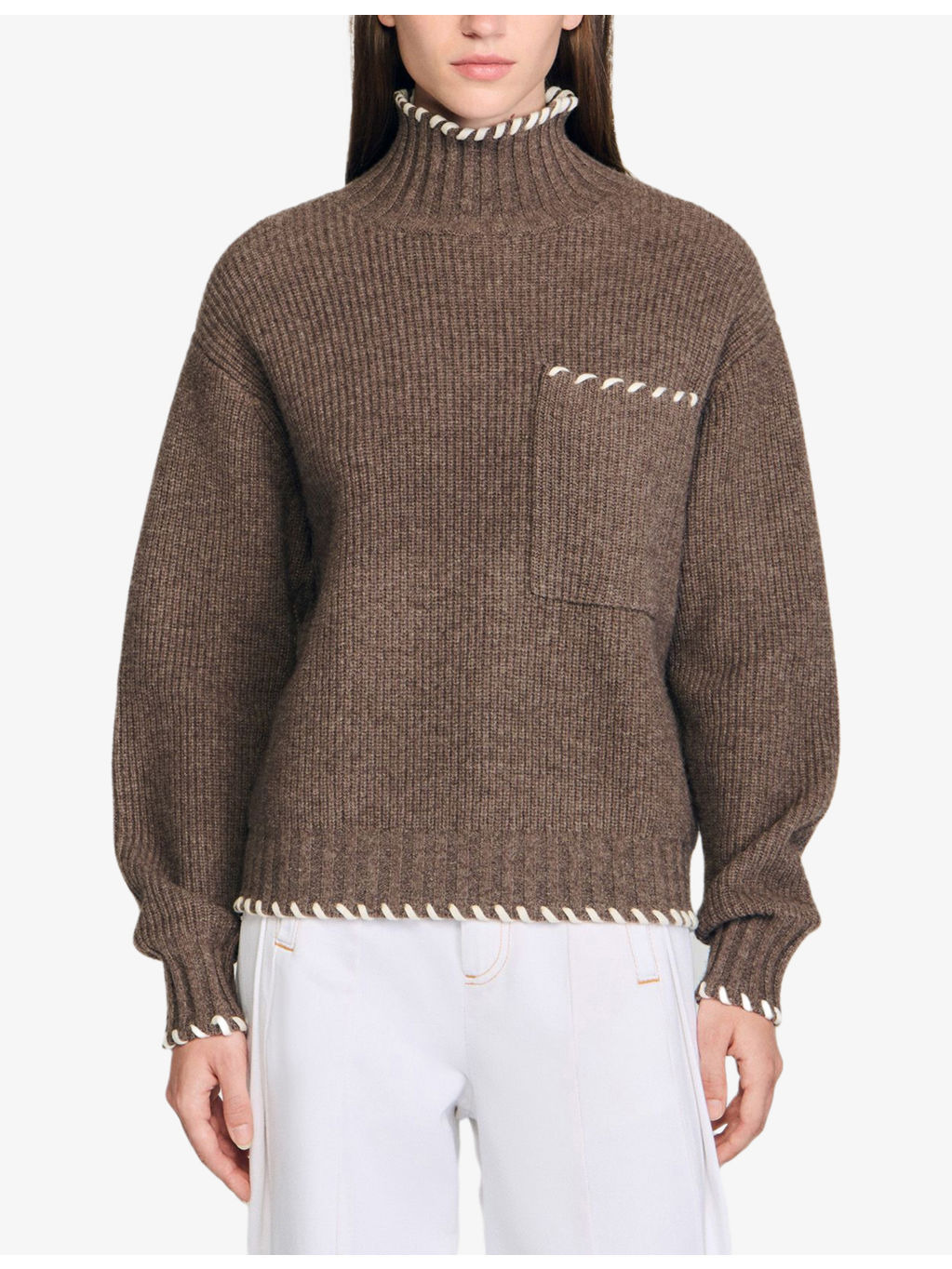 Contrast-Stitch Turtleneck Wool-Blend Jumper - 3