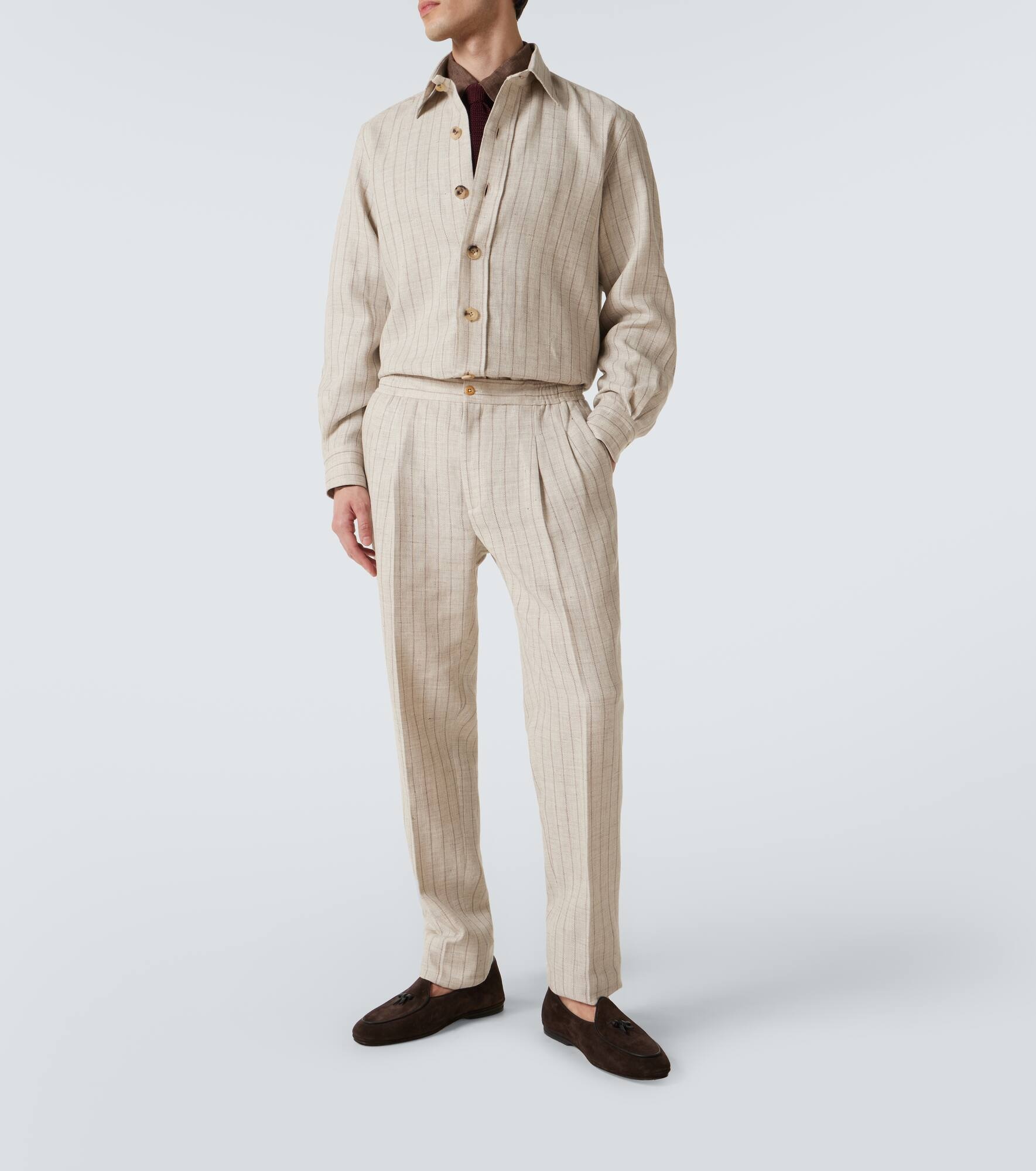 Pinstripe linen and wool overshirt - 2