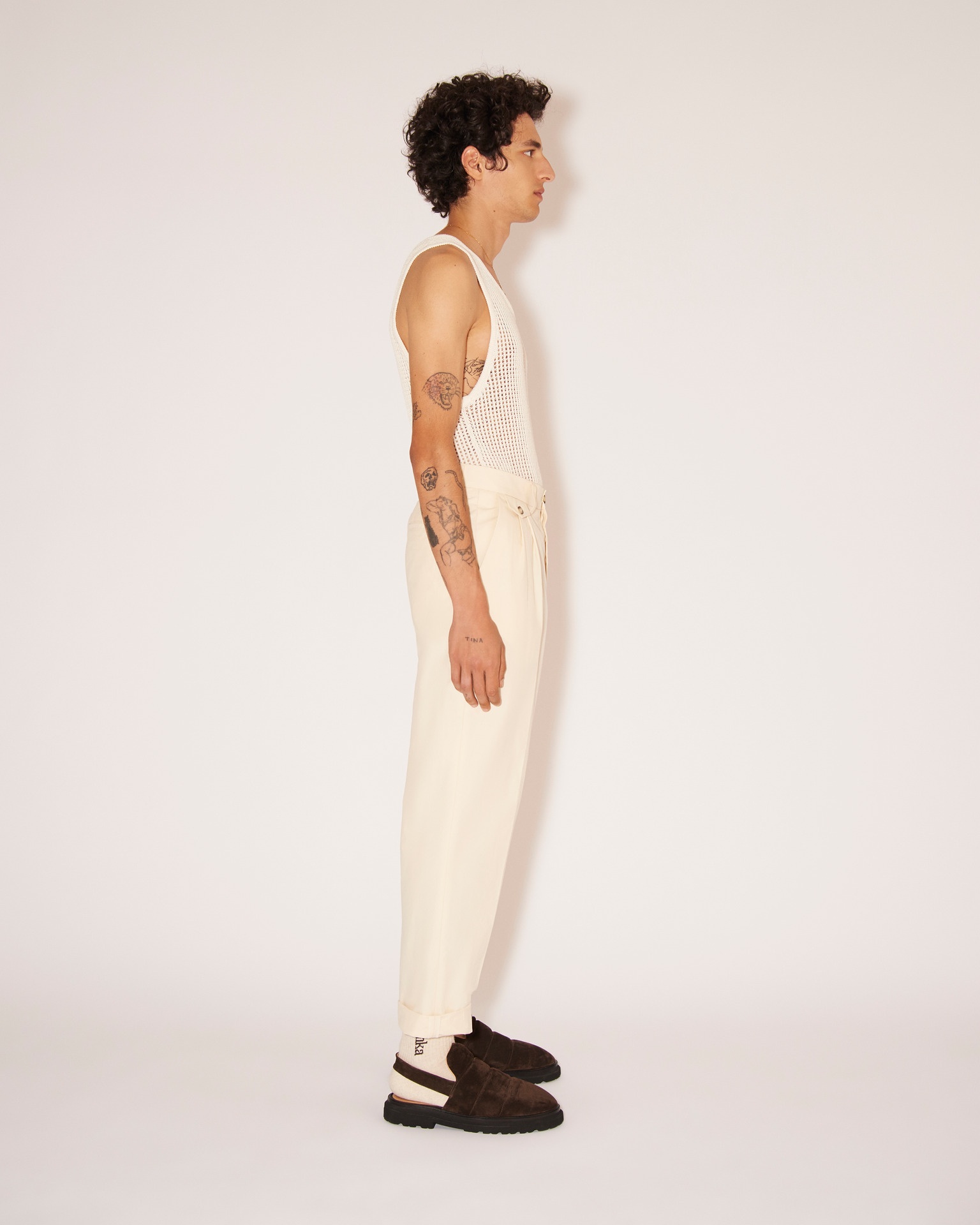 GINI - Heavy poplin tailored pants - Creme - 4