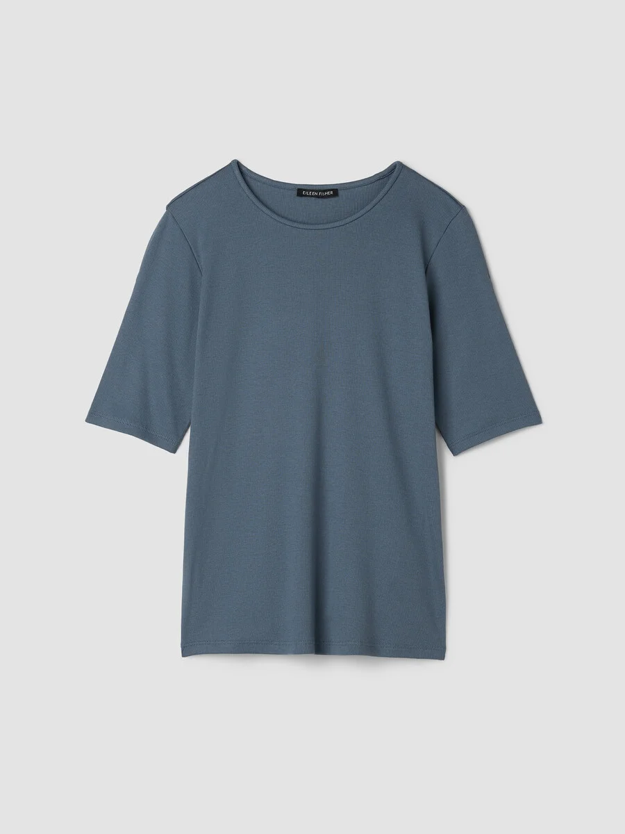 Organic Cotton Stretch Rib Crew Neck Tee - 1
