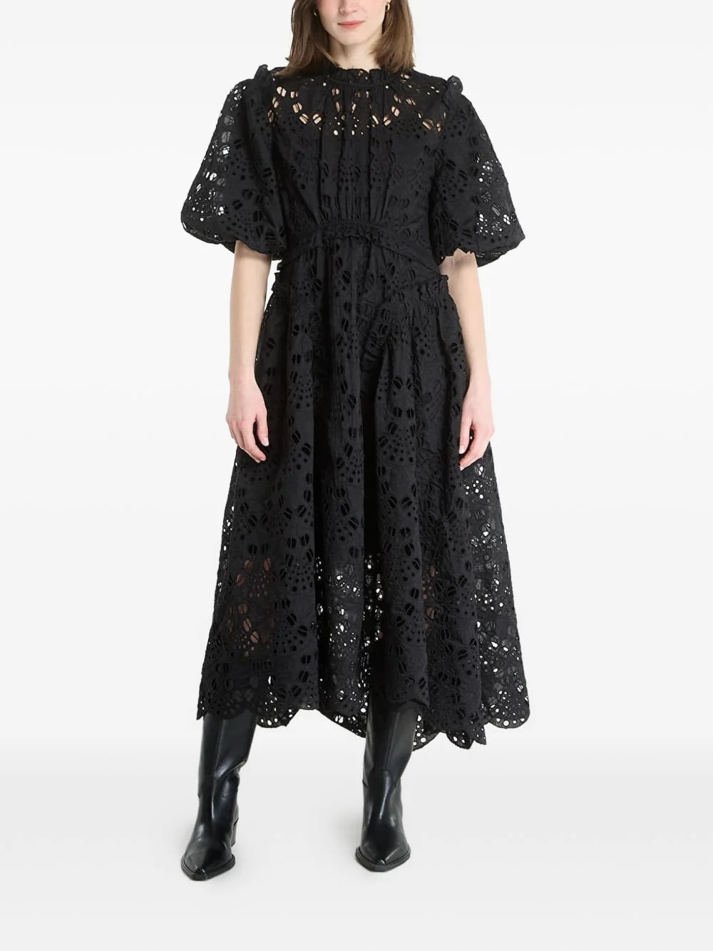 Odette broderie-anglaise puff-sleeve midi dress - 1