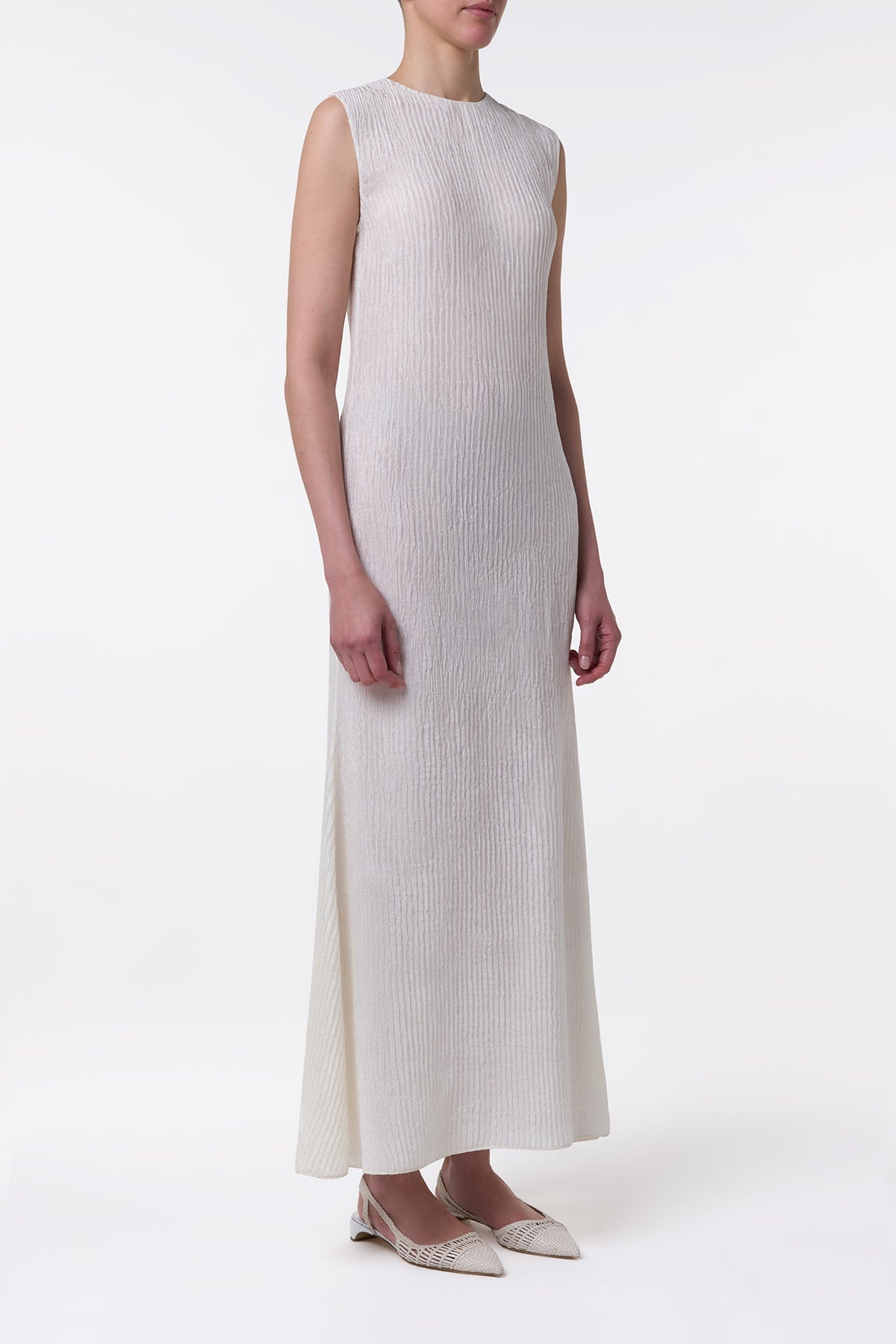 Carling Maxi Dress in Ivory Plisse Silk - 3