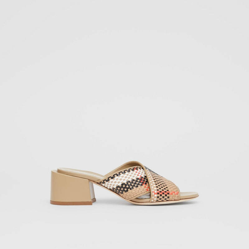 Latticed Leather Block-heel Sandals 1