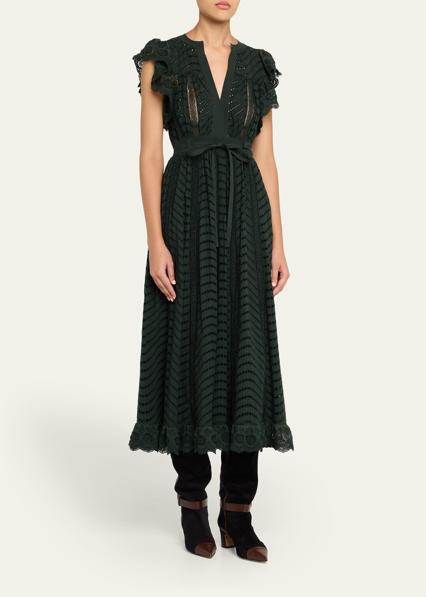 Olga Eyelet Flutter-Sleeve Midi Dress - 4