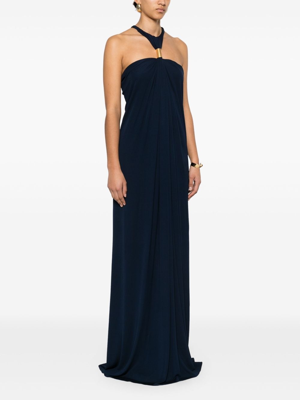 halterneck crepe evening gown - 3