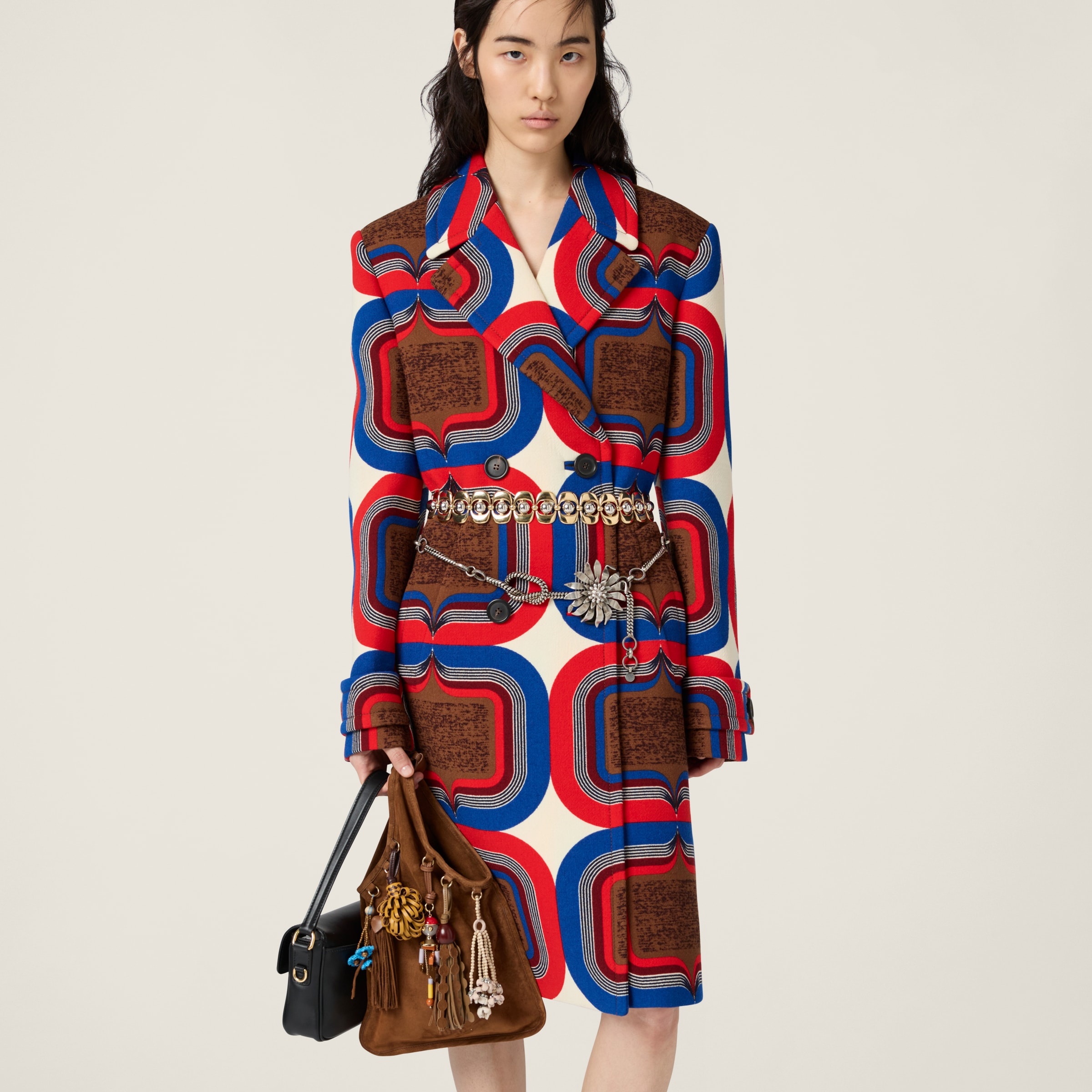 Double-breasted printed natté coat - 4