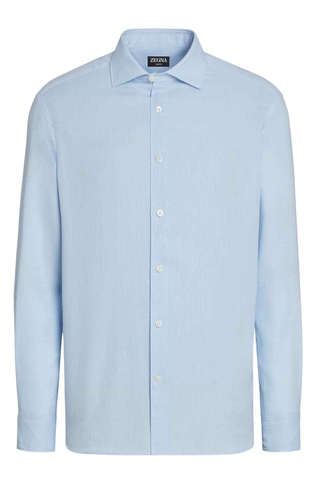ZEGNA Cashco Cotton & Cashmere Button-Up Shirt in Ghiaccio at Nordstrom - 5
