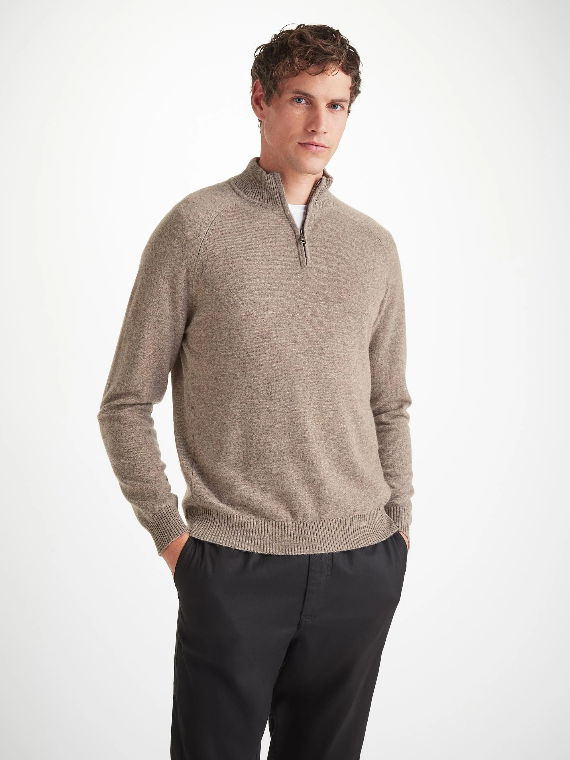 Men's Half-Zip Sweater Finley Cashmere Mole Heather - 1
