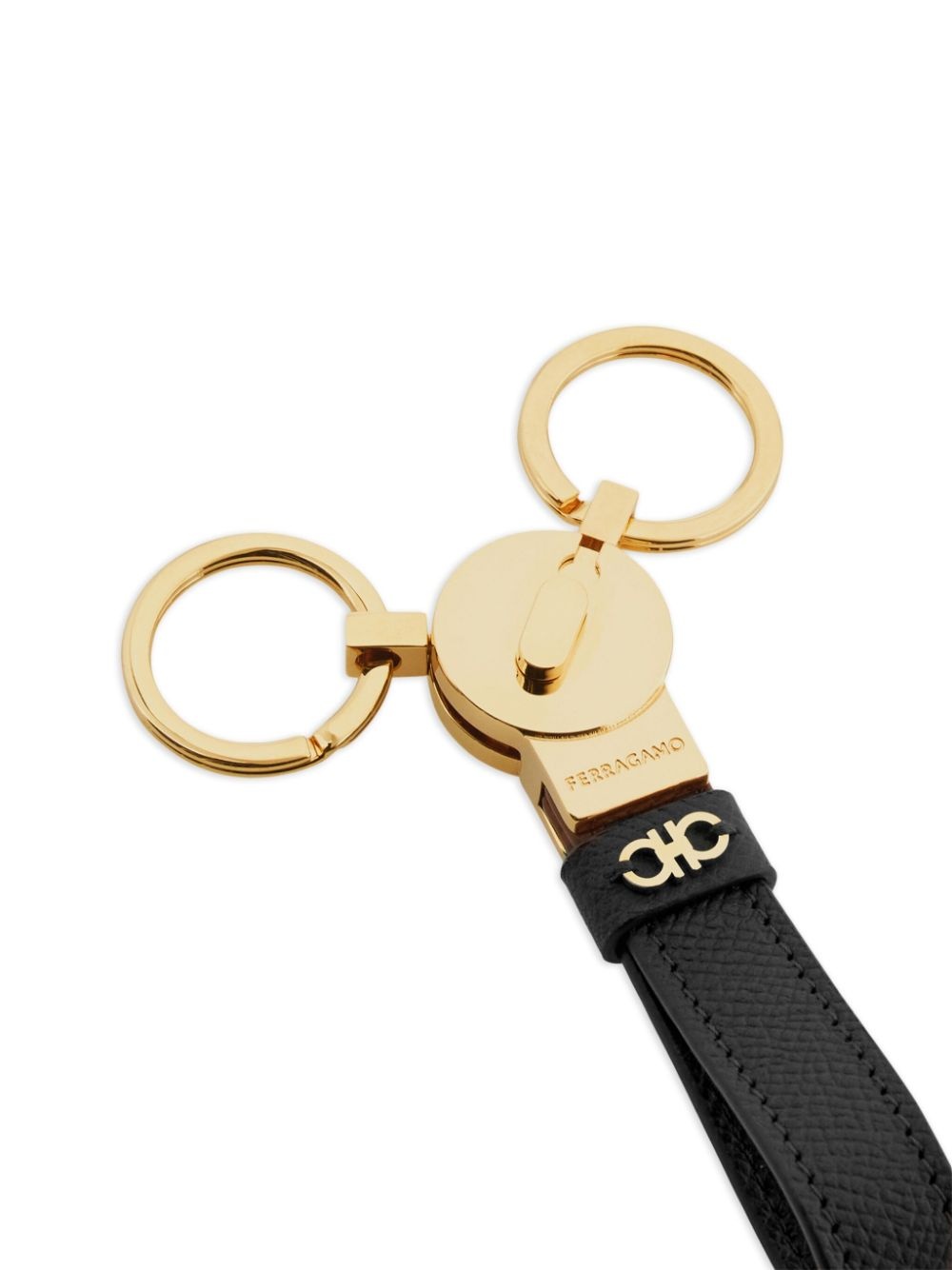 logo-embossed leather keychain - 3