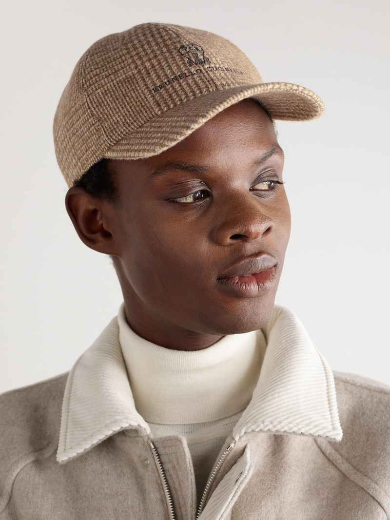 Brunello Cucinelli Checked Wool-Blend Cap Light brown outlook