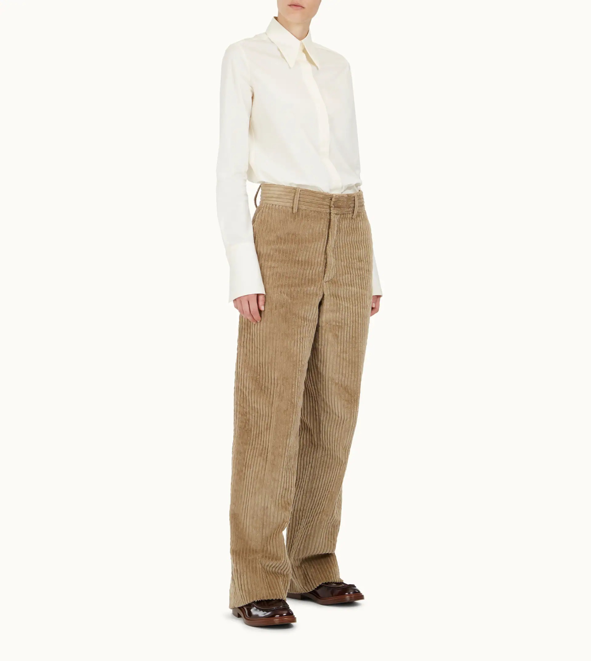 TROUSERS IN VELVET - BEIGE - 2