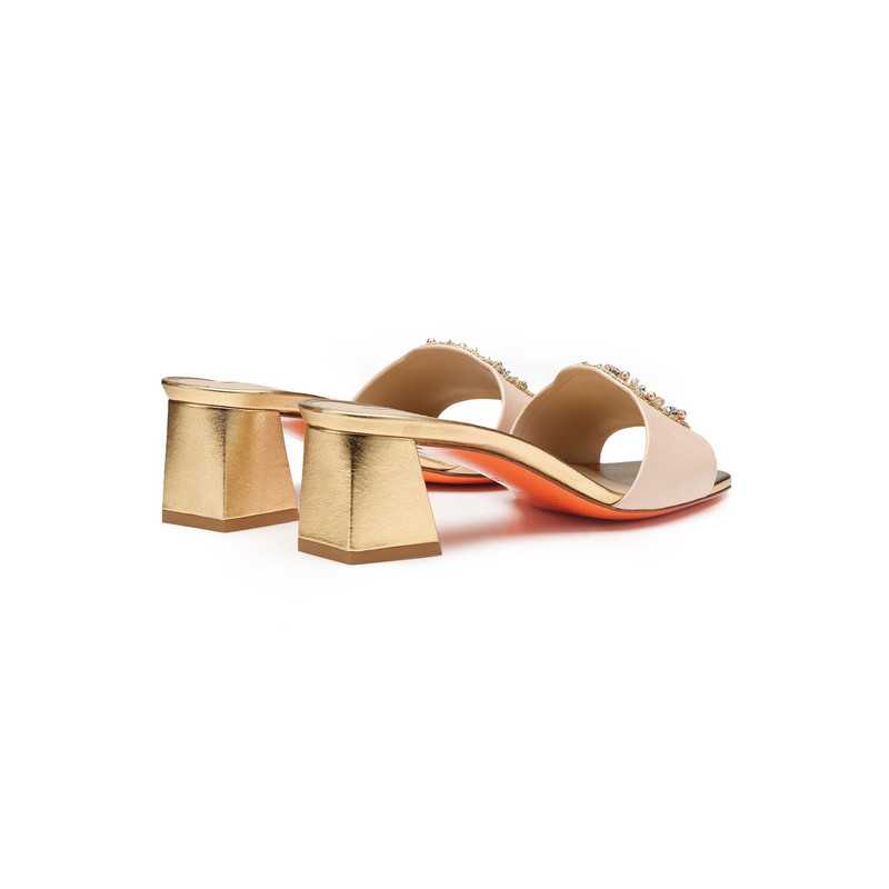 Women's pink and gold leather mid-heel sandal 3