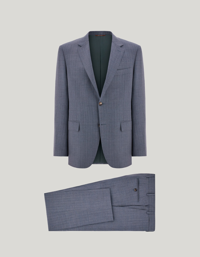 BRIANZA GREEN PINSTRIPE WOOL REGULAR-FIT SUIT 1