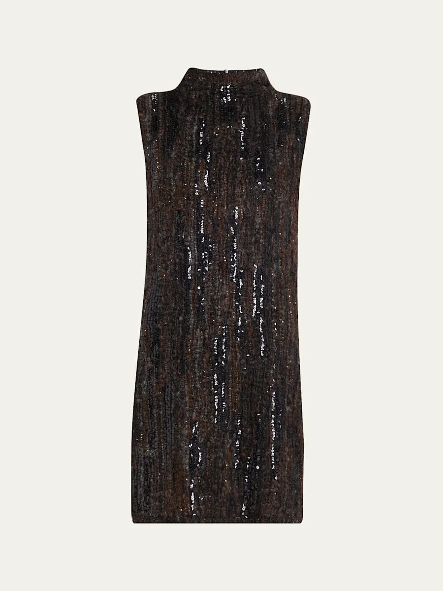 Sequined Boucle Knit Sleeveless Mini Dress - 1