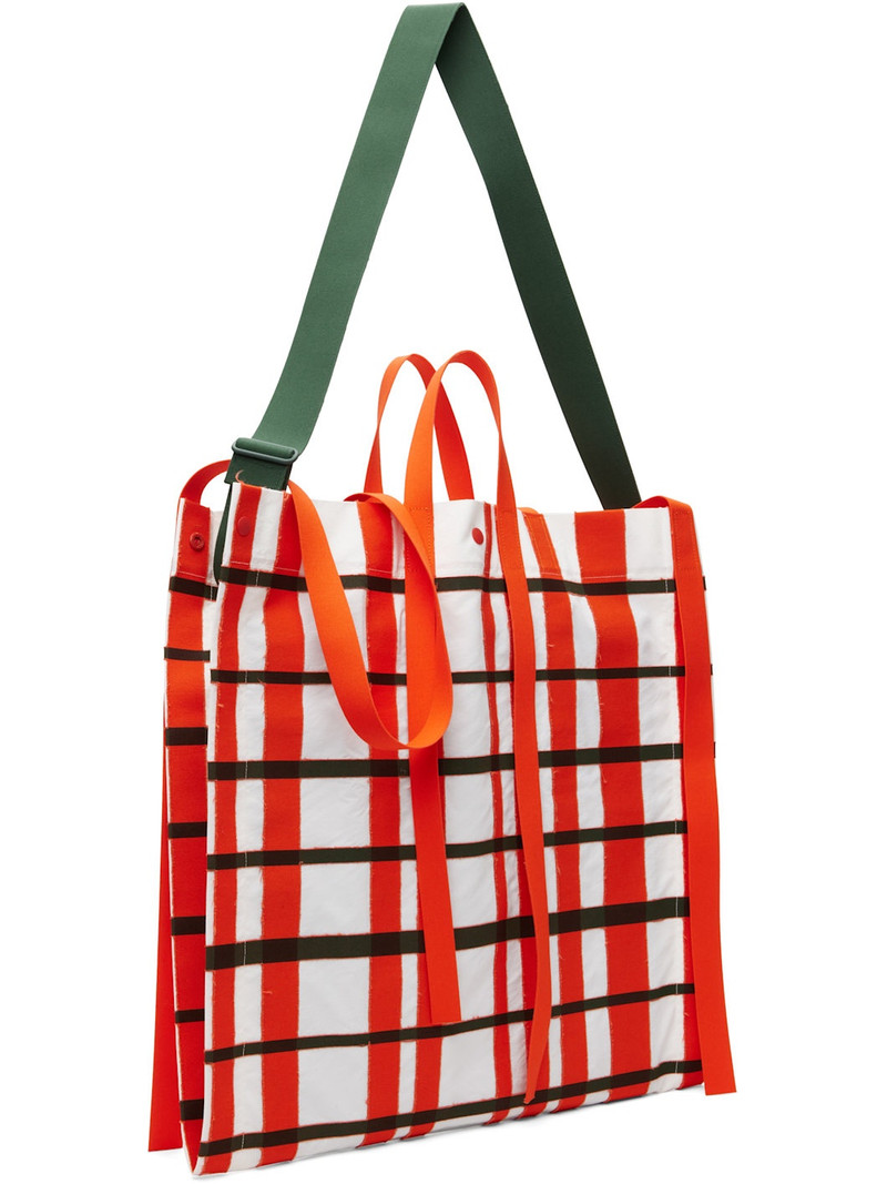 ISSEY MIYAKE White & Orange Windswept Plaid Tote outlook