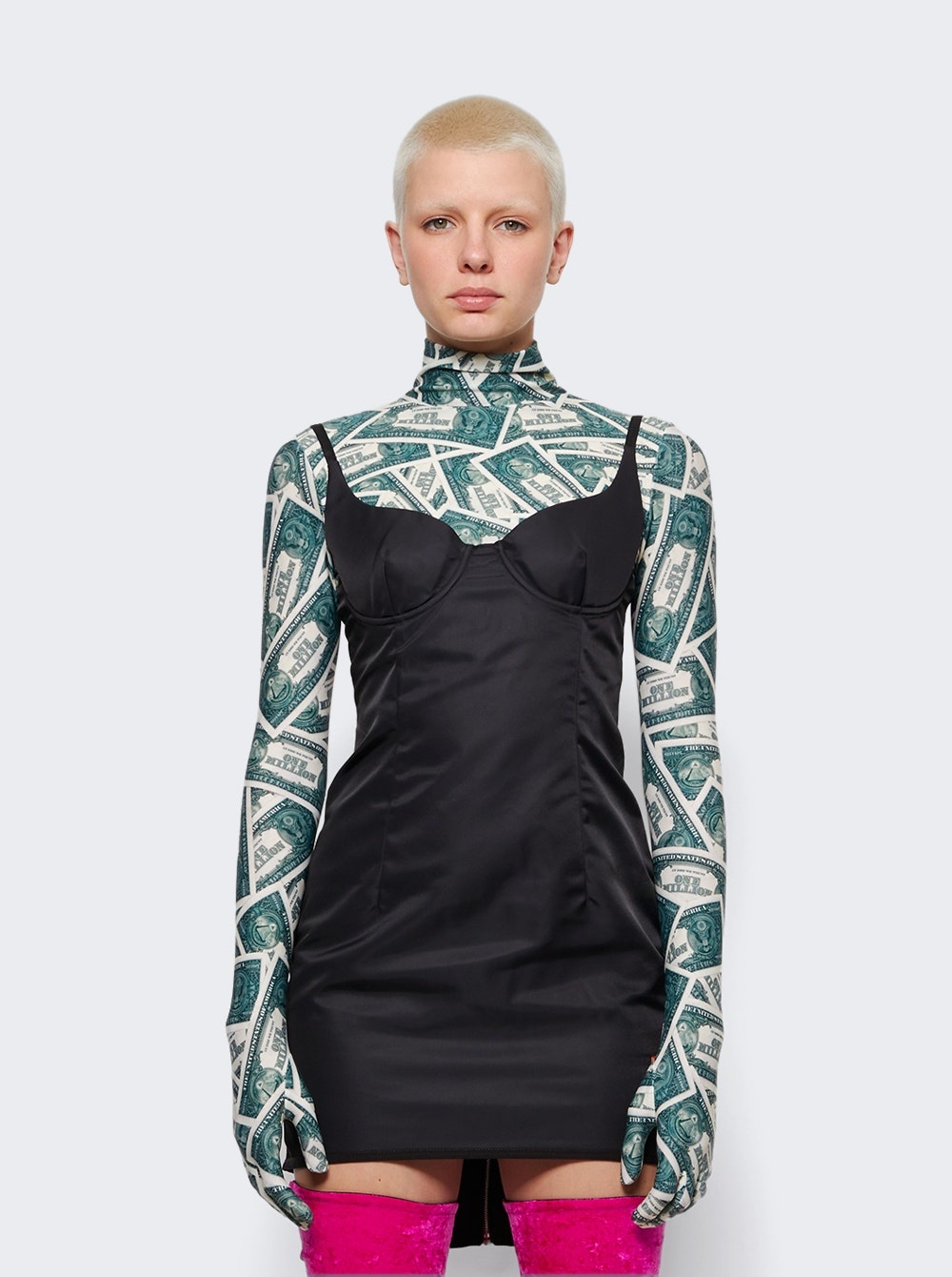 Ex-ray Nylon Corset Dress Black - 3