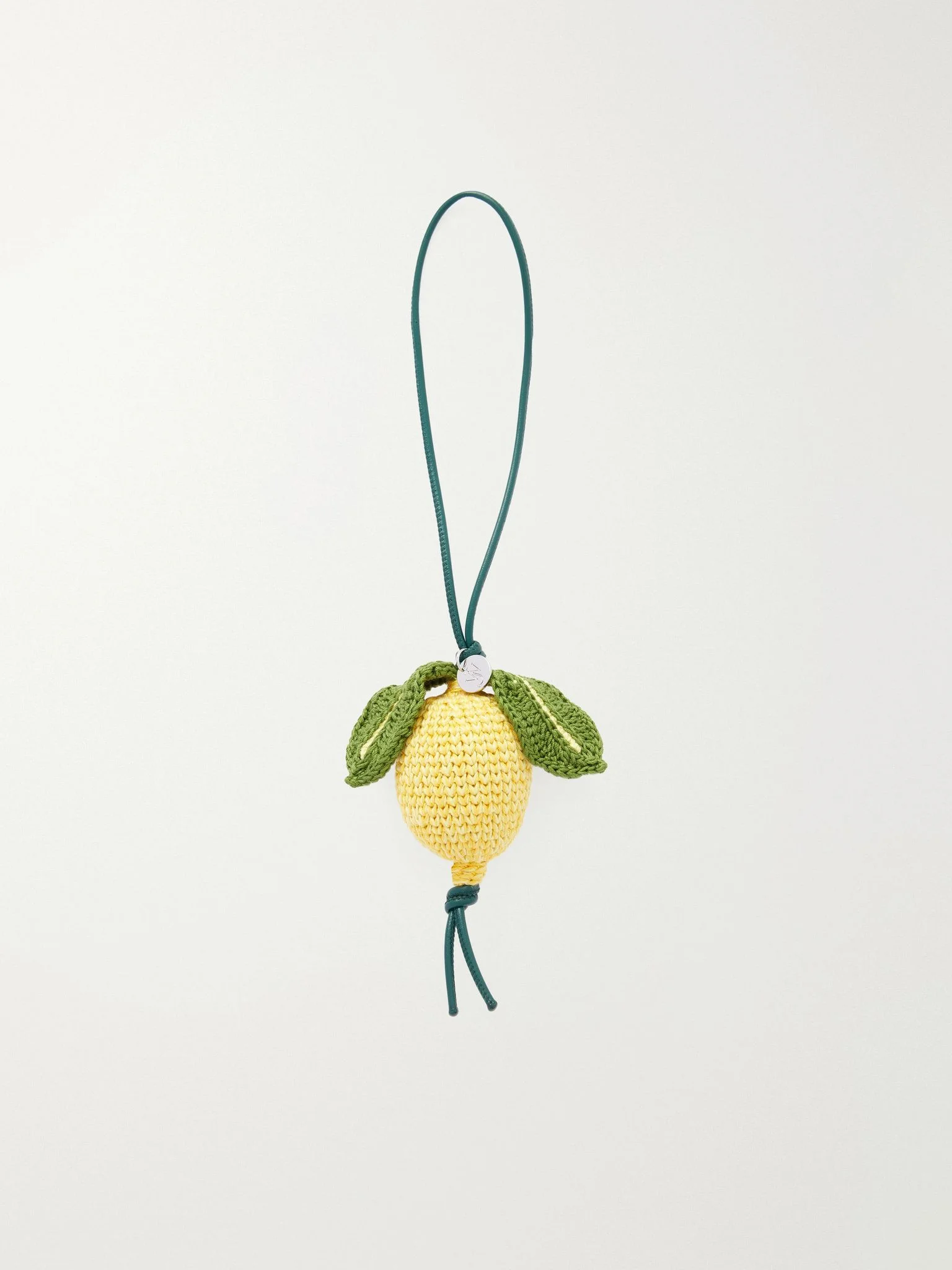 Lemon crocheted cotton and leather bag charm Yellow - 1