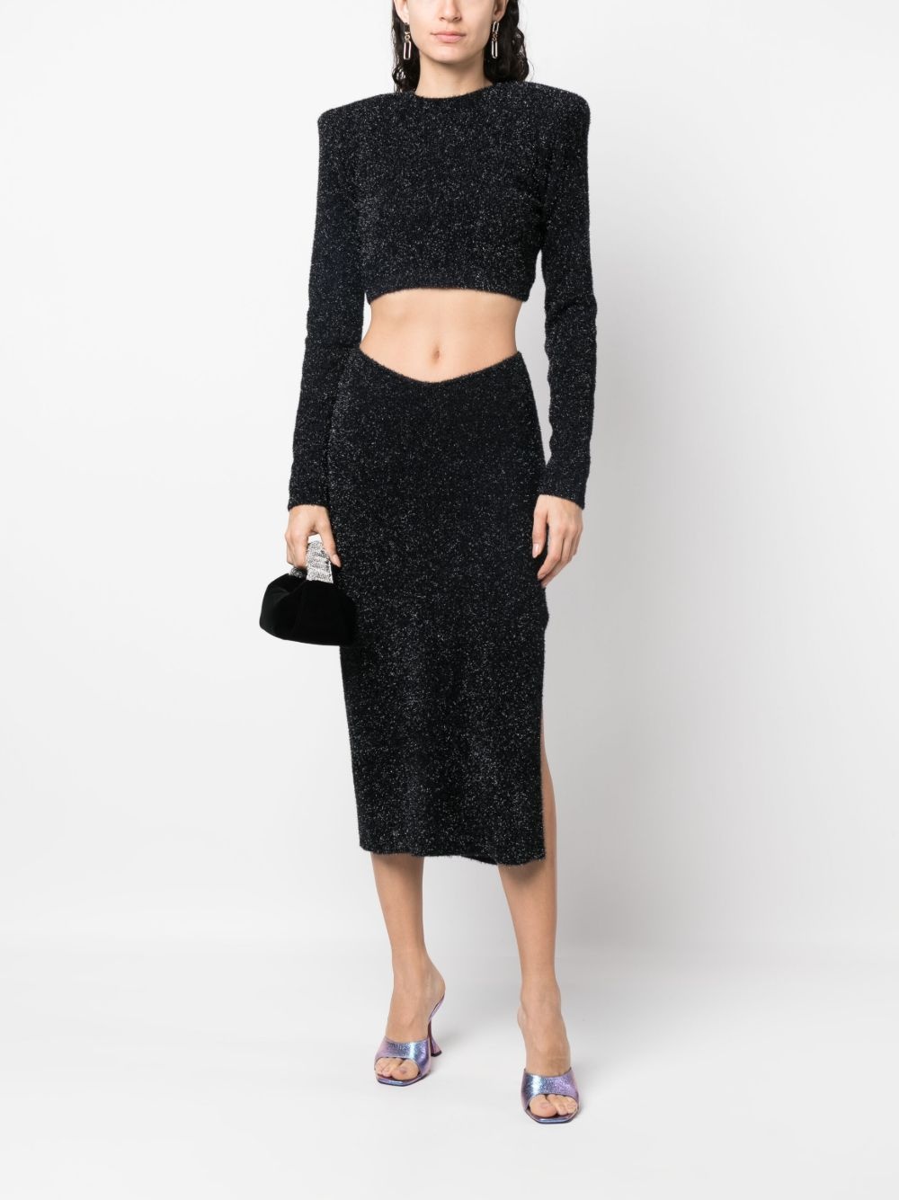 glitter-knit open-back cropped top - 2