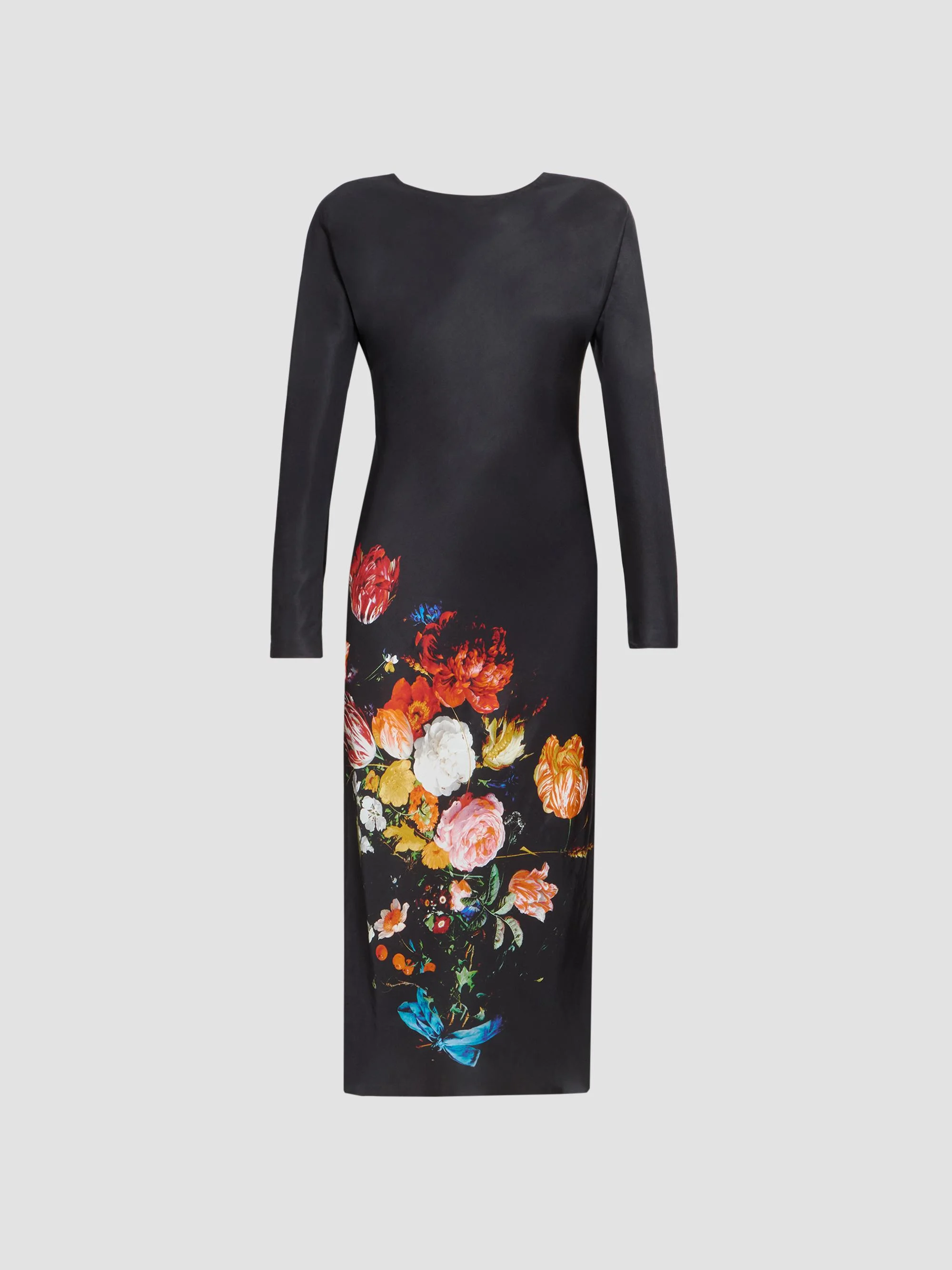 Women's Floral Satin Sheath Midi Dress - Dessin - 1
