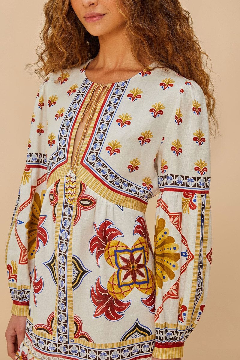 FARM RIO Off-White Marys Tiles Lenzing™ Ecovero™ Euroflax™ Mini Dress outlook