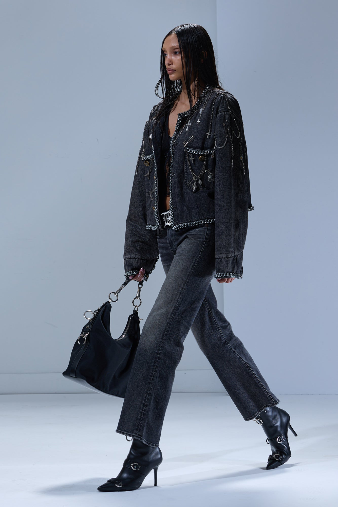 CHAIN EMBELLISHED CROPPED CHORE JACKET - 2