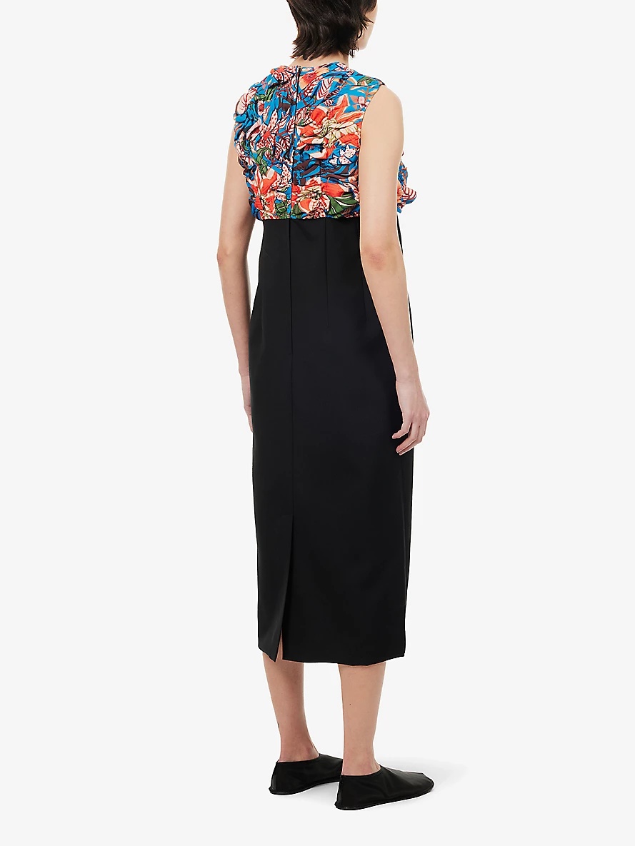 Floral-print ruched regular-fit woven midi dress - 4