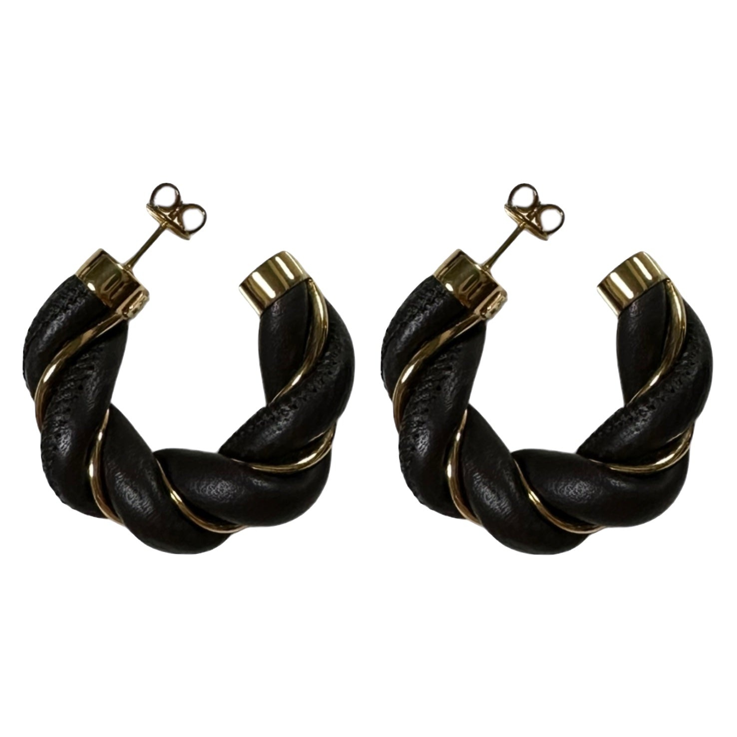 BOTTEGA VENETA Fall Winter 2020 Twist Gold-plated and Leather Hoop Earrings - 2