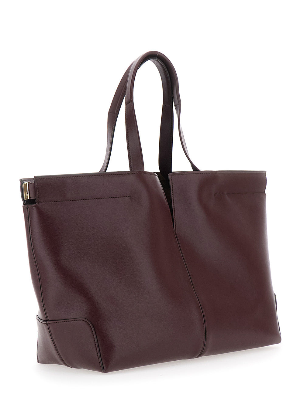 Tod's Women Bordeaux Tote Bag With Two Top Handles And Embossed Logo Lettering On The Front In Leath - 3