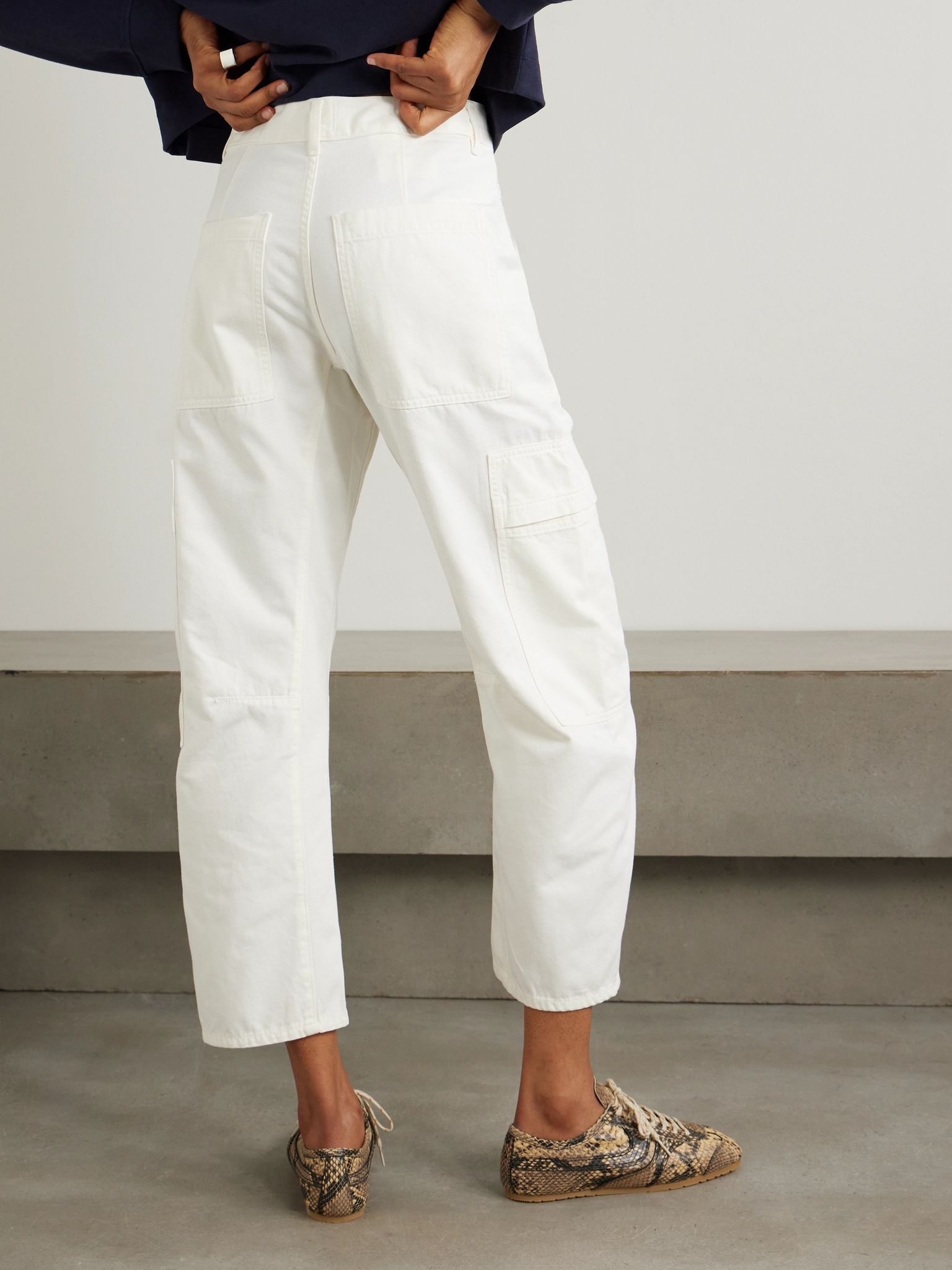 Marcelle cotton tapered cargo pants Cream - 3