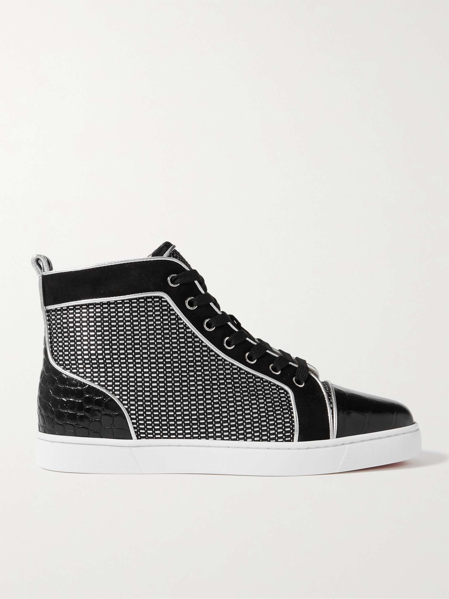 Louis Orlato Suede-Trimmed Croc-Effect and Woven Leather Sneakers - 1