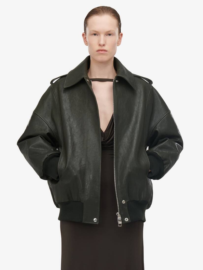 Women's Aviator Bomber Jacket in Green - 2