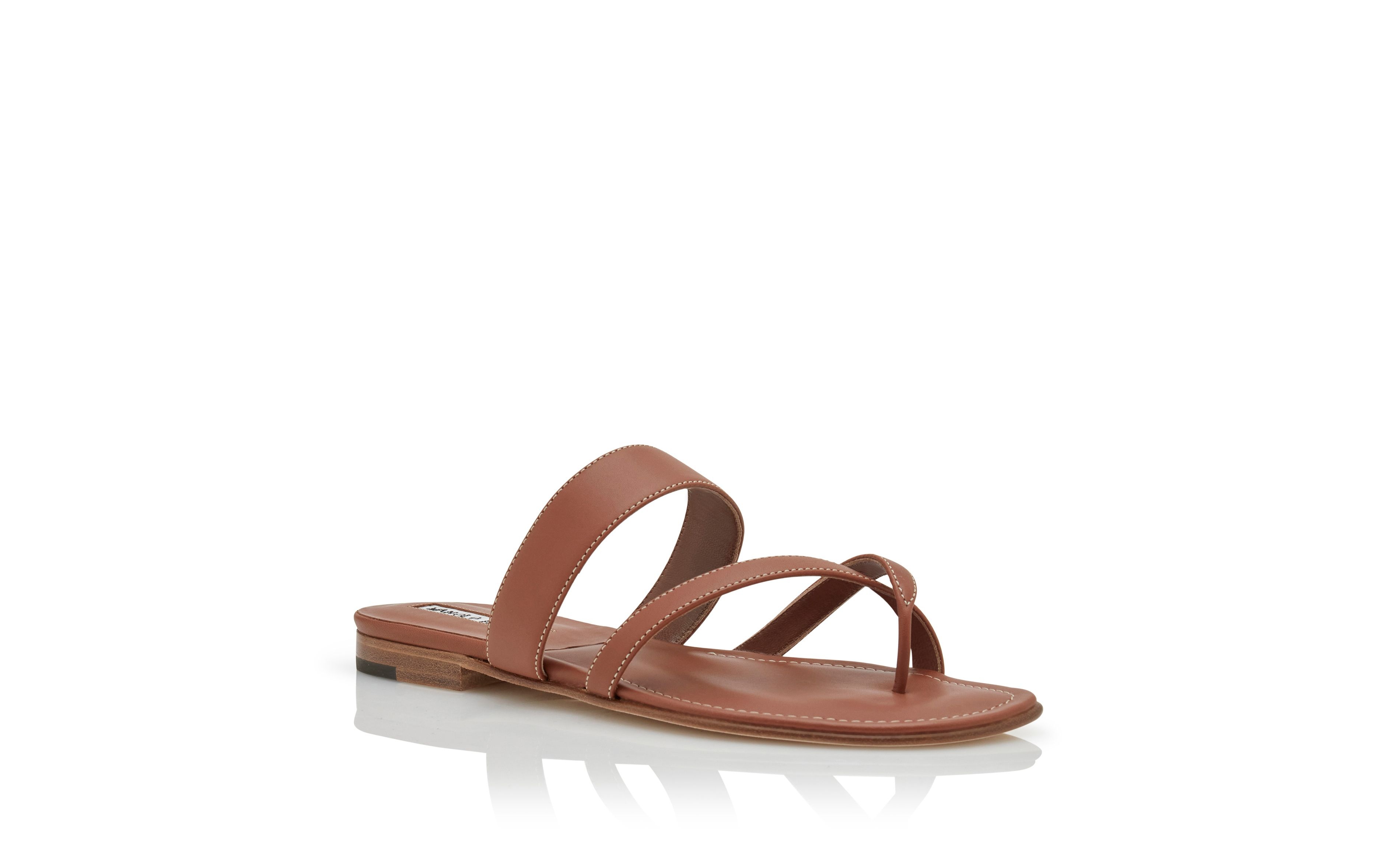 Brown Calf Leather Crossover Flat Sandals - 3