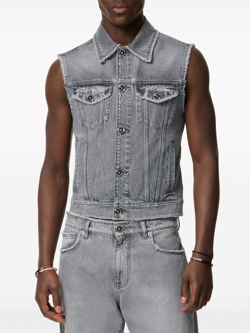 frayed denim gilet - 3