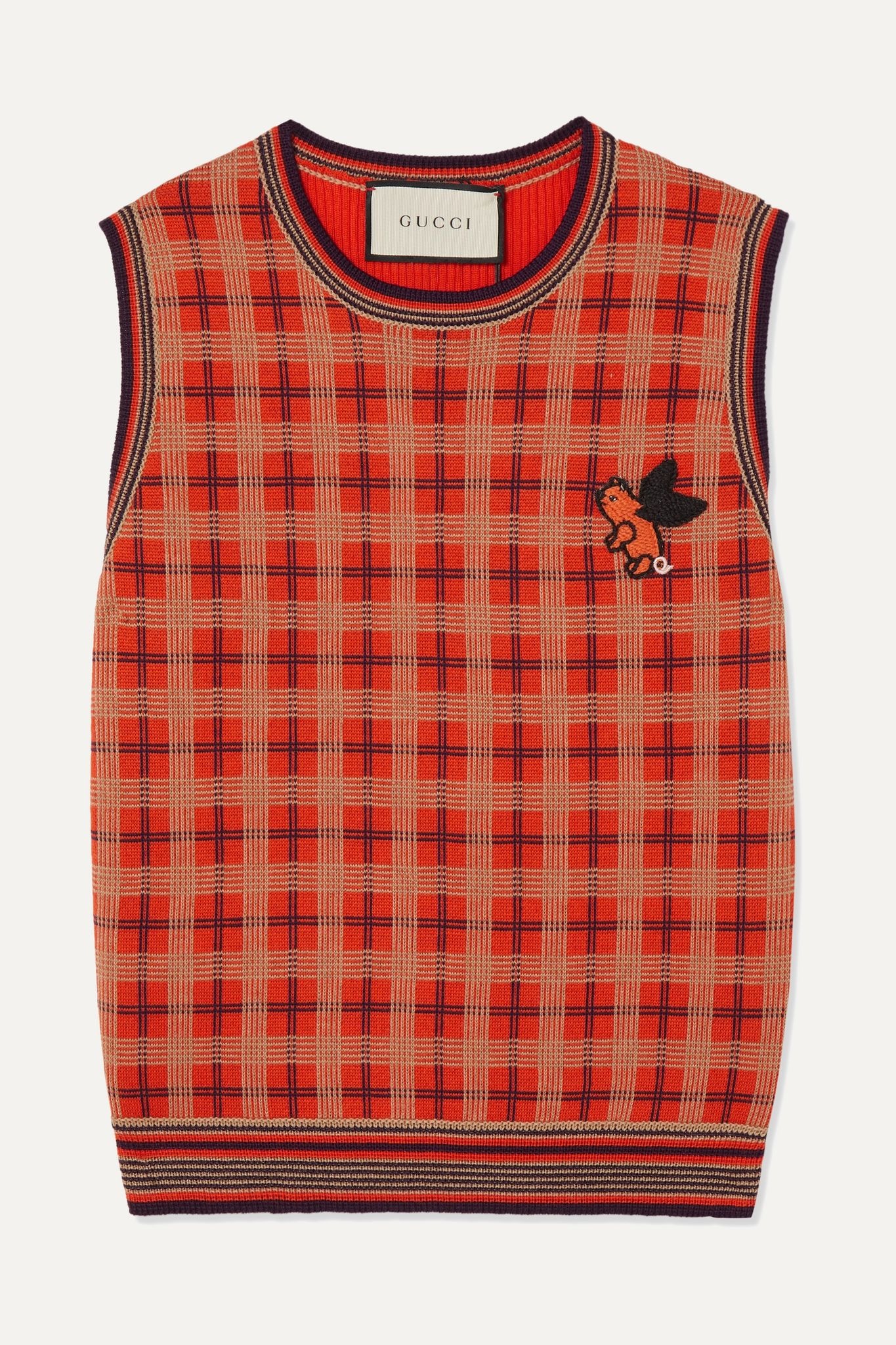 Appliquéd checked wool vest - 1