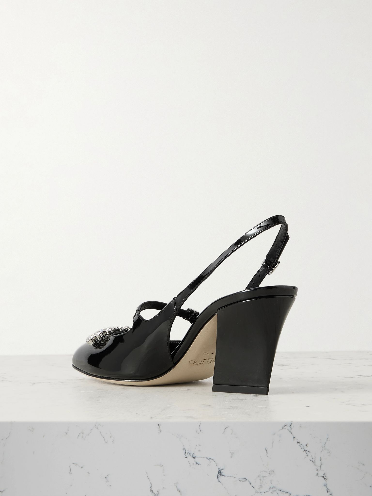 Belinda 70 crystal-embellished patent-leather slingback pumps Black - 3