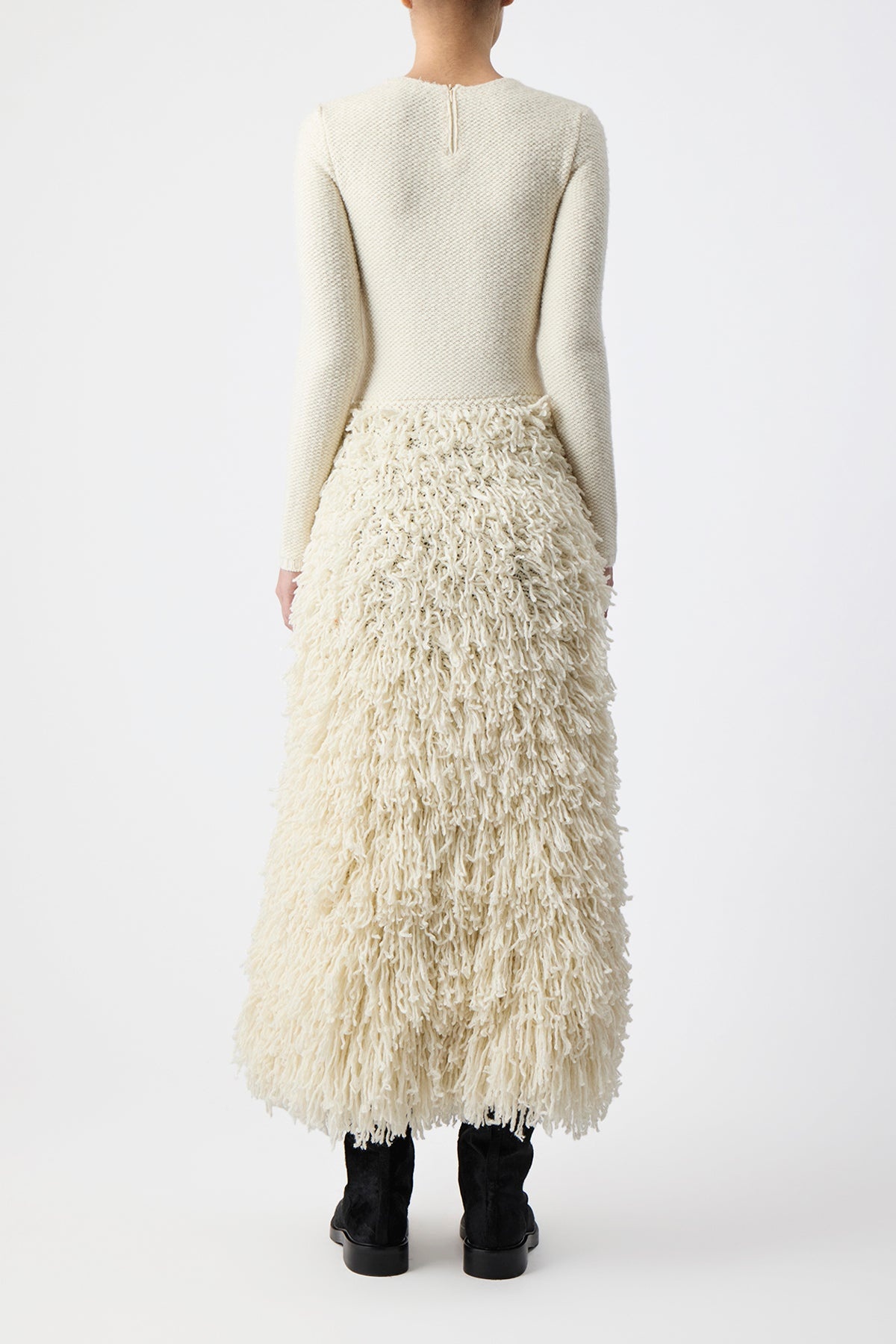 Turner Knit Dress in Ivory Virgin Wool Cashmere Silk - 5