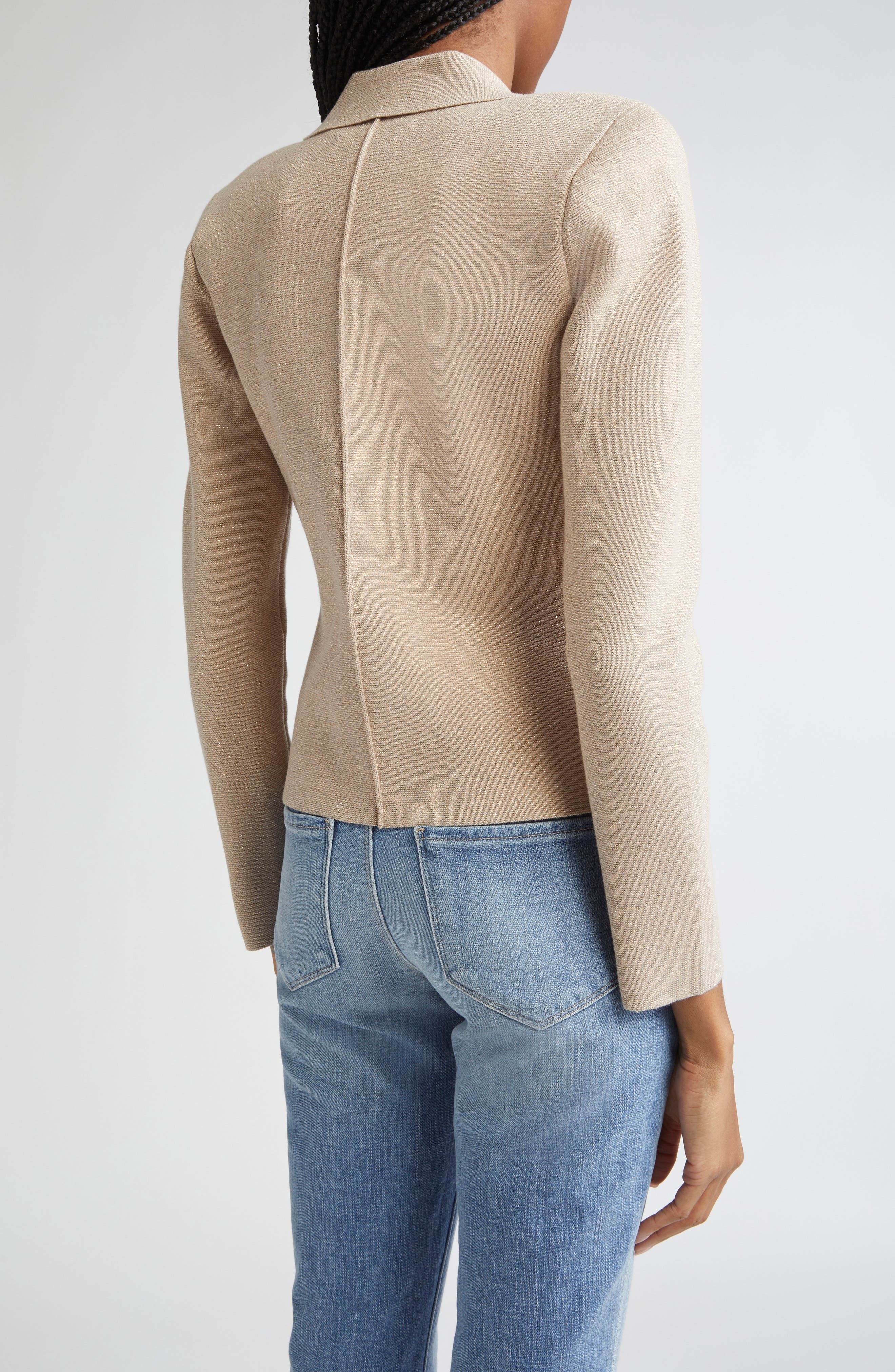 L'AGENCE Sofia Metallic Knit Blazer in Pale Khaki/Gold at Nordstrom - 2