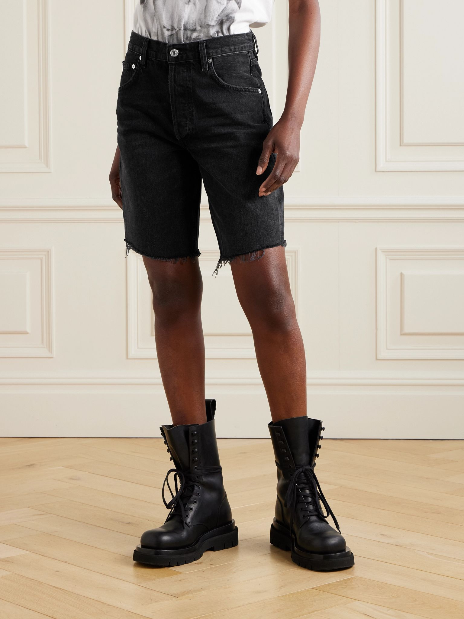 Ayla frayed denim shorts Black - 3