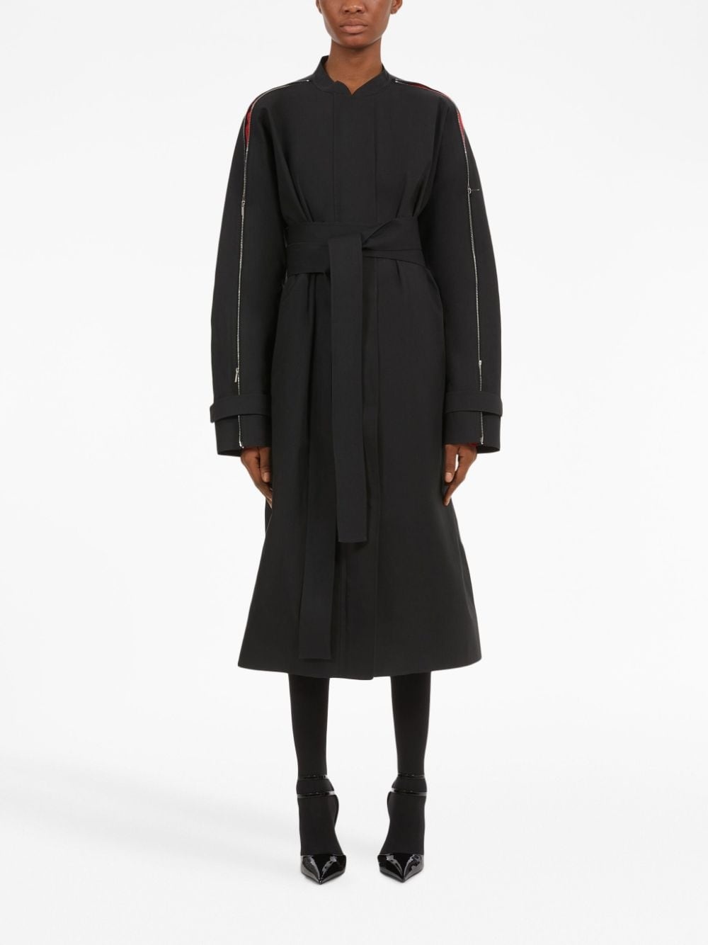 zip-detail belted trench coat - 3
