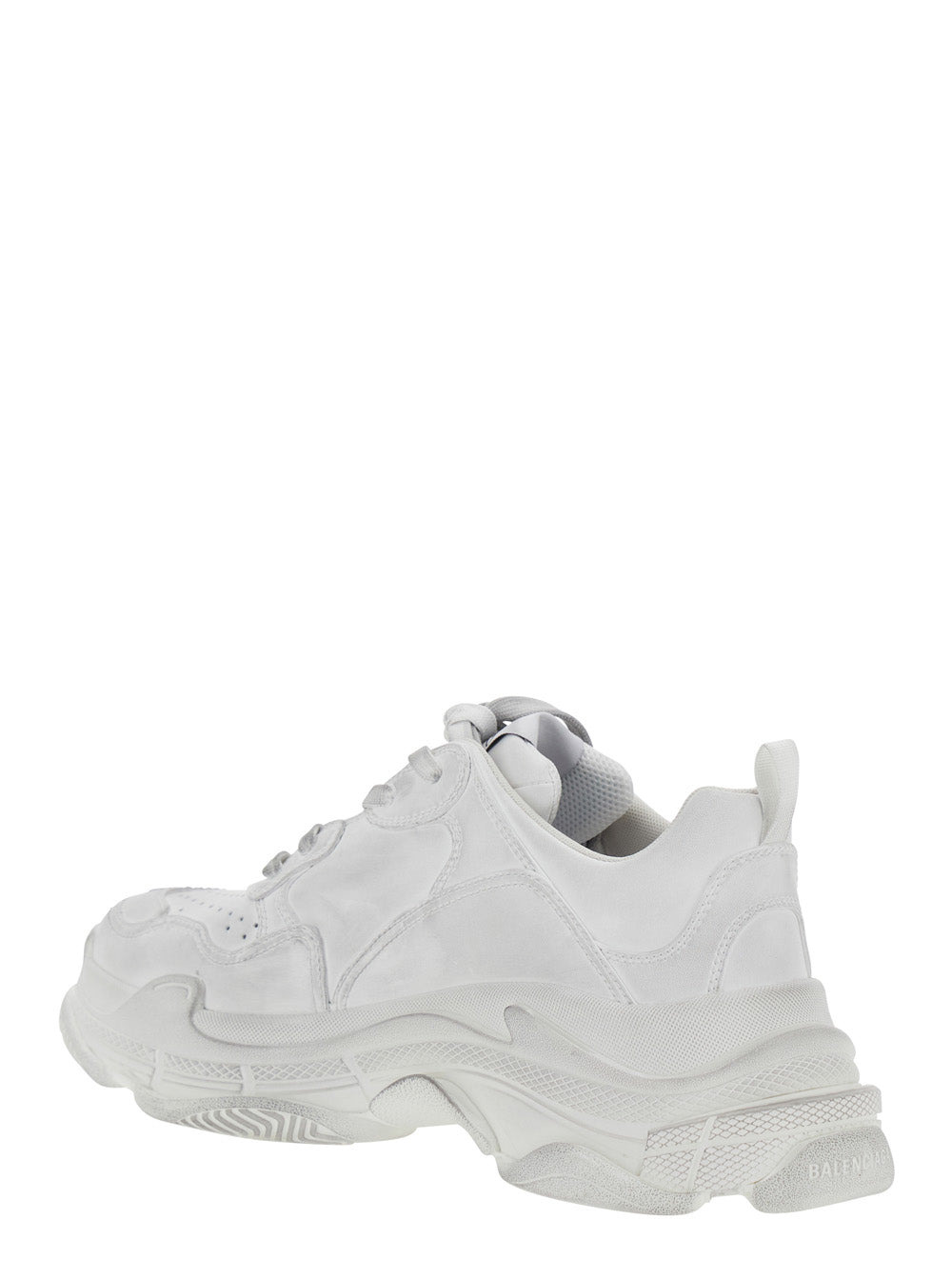 Balenciaga Men 'Triple S Sporty' White Sneaker With 3B Logo Embroidered On The Side And Worn Effect  - 3