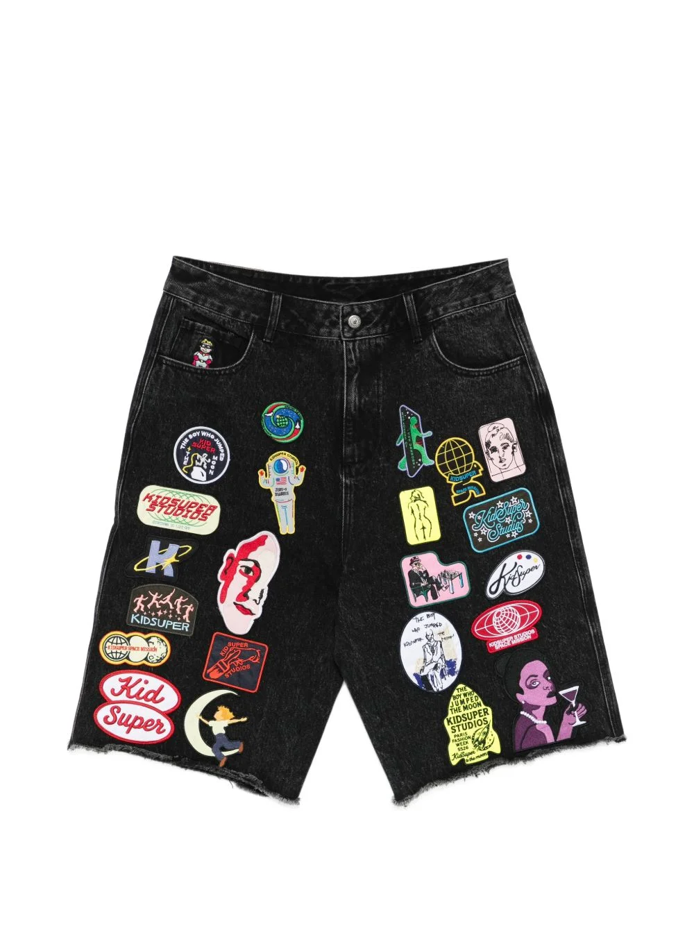 patches-appliqué denim shorts - 1